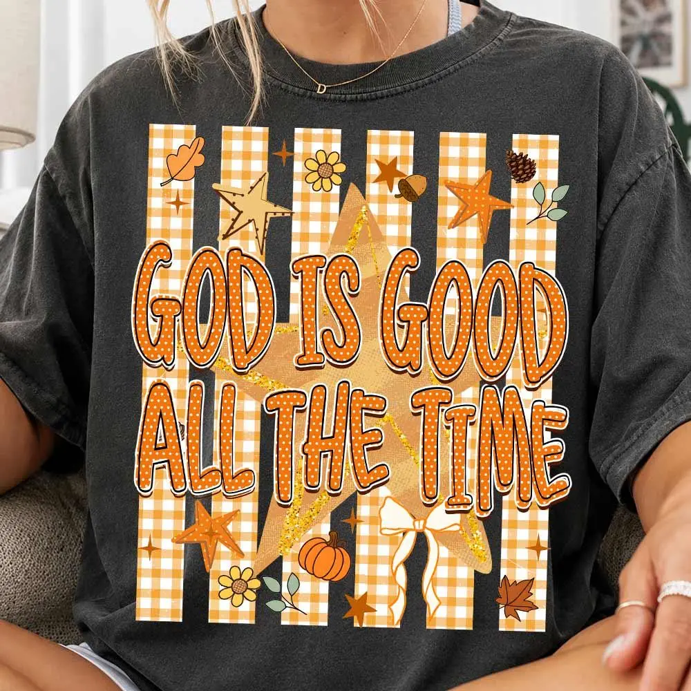 Comfort Colors God Is Good All The Time Shirt, Preppy Coquette Floral Pumpkin Bow Christian Fall Tee - photo 2