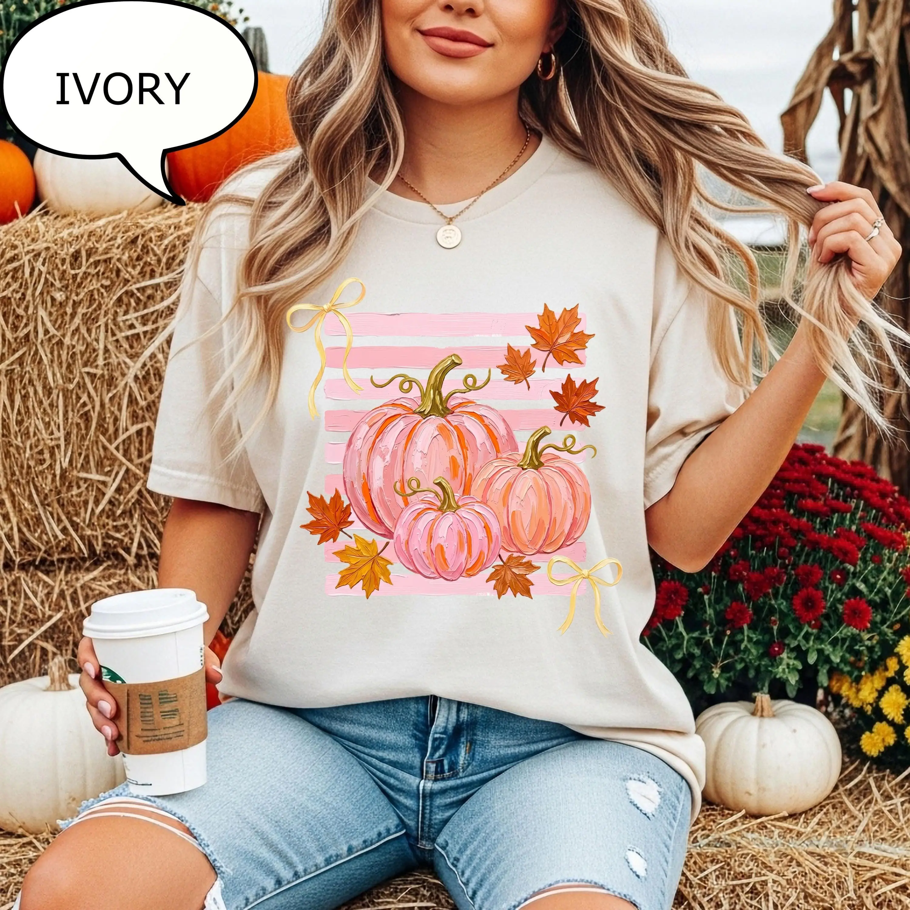 Comfort Colors Preppy Fall Pumpkin T-Shirt, Happy Season Graphic Tee, Cute Autumn Gift - photo 2