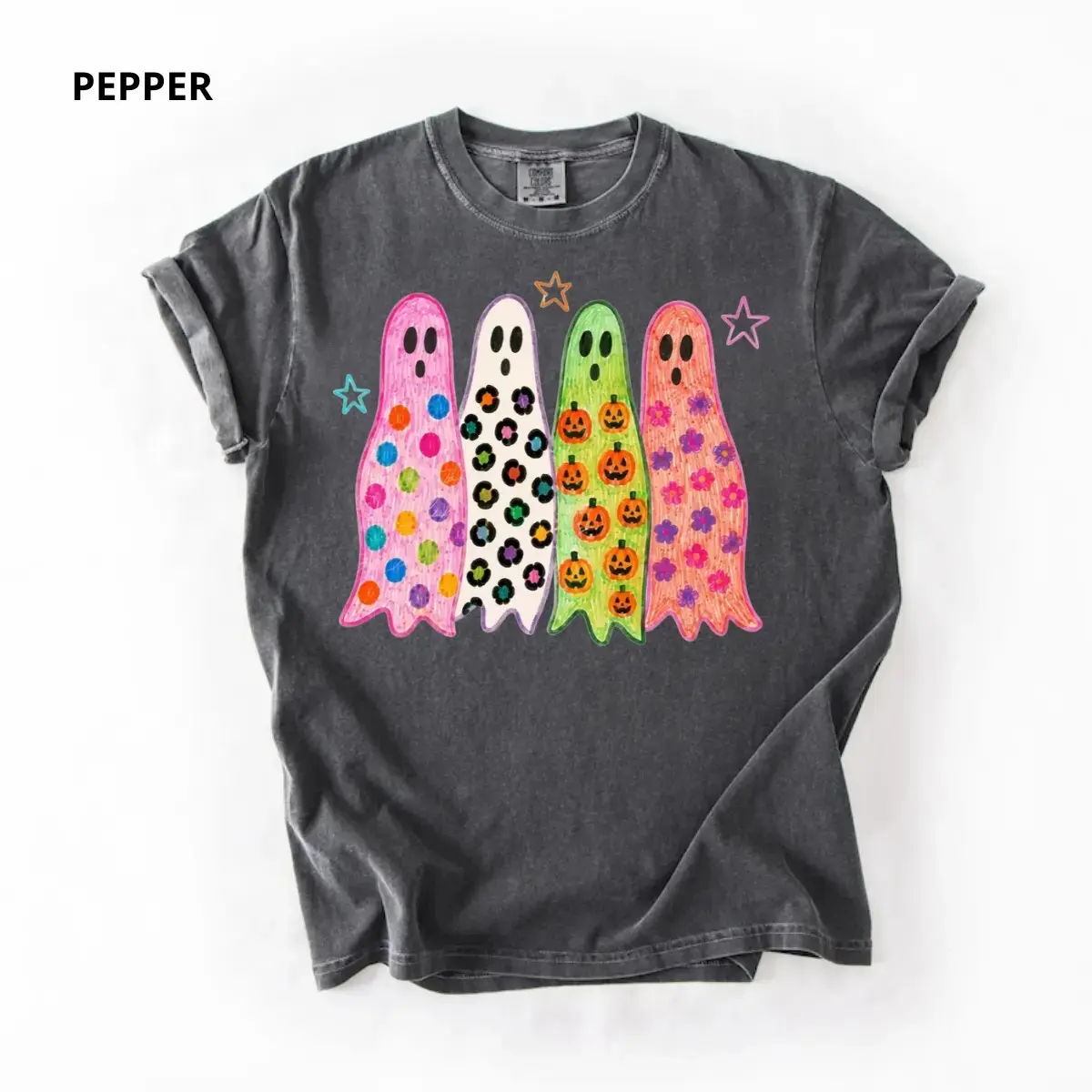 Comfort Colors Preppy Ghost Halloween Shirt, Colorful Leopard Coquette Spooky Season Tee, Summerween Graphic Top