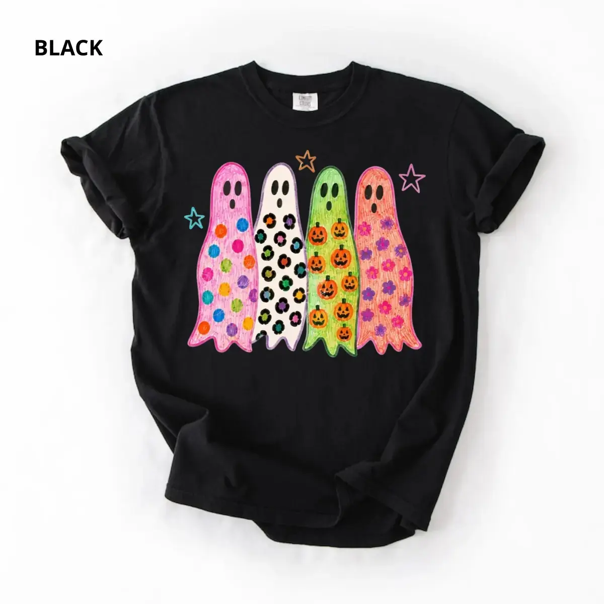 Comfort Colors Preppy Ghost Halloween Shirt, Colorful Leopard Coquette Spooky Season Tee, Summerween Graphic Top - photo 2