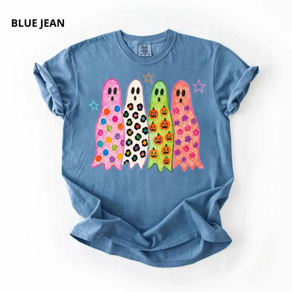 Comfort Colors Preppy Ghost Halloween Shirt, Colorful Leopard Coquette Spooky Season Tee, Summerween Graphic Top - photo 3