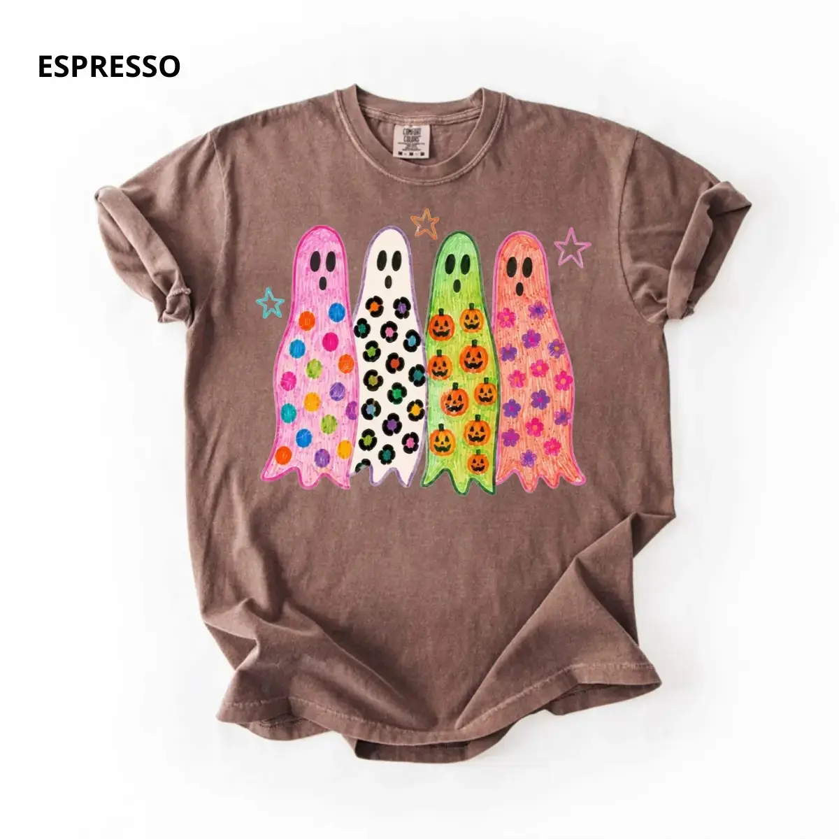 Comfort Colors Preppy Ghost Halloween Shirt, Colorful Leopard Coquette Spooky Season Tee, Summerween Graphic Top - photo 4