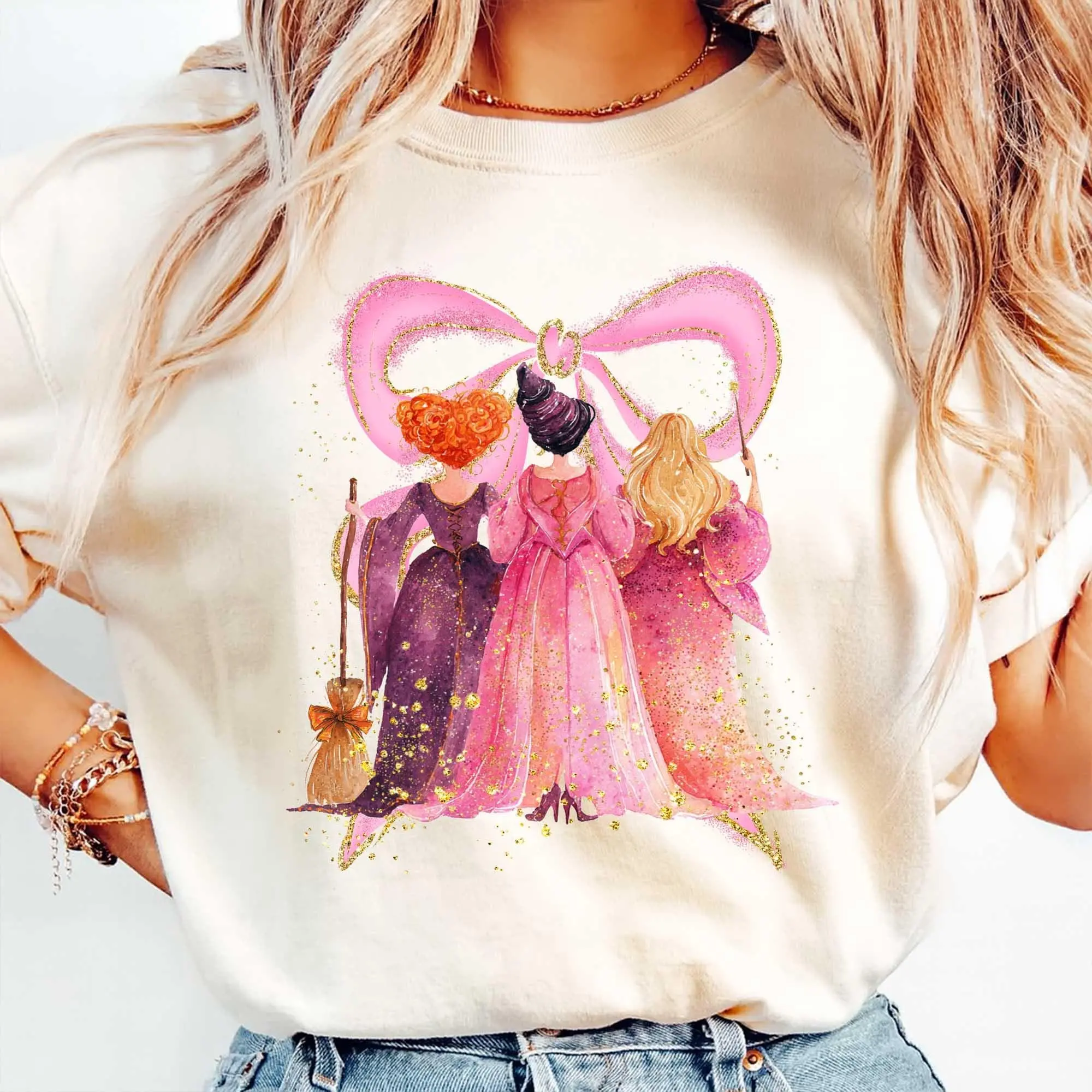 Comfort Colors Preppy Halloween Coquette Shirt, Girly Witches Bow Sisters Spooky Season Fall Tee
