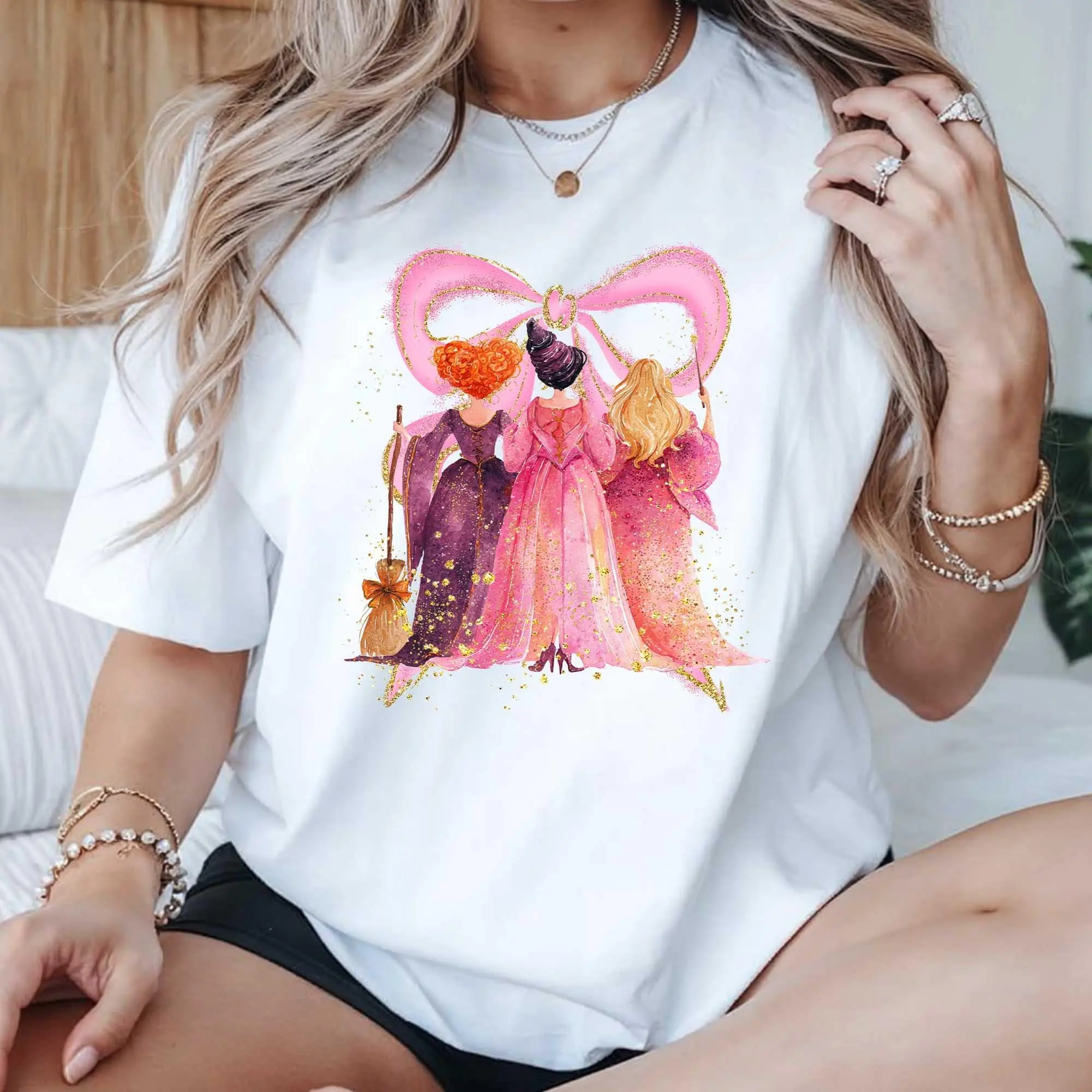 Comfort Colors Preppy Halloween Coquette Shirt, Girly Witches Bow Sisters Spooky Season Fall Tee - photo 2