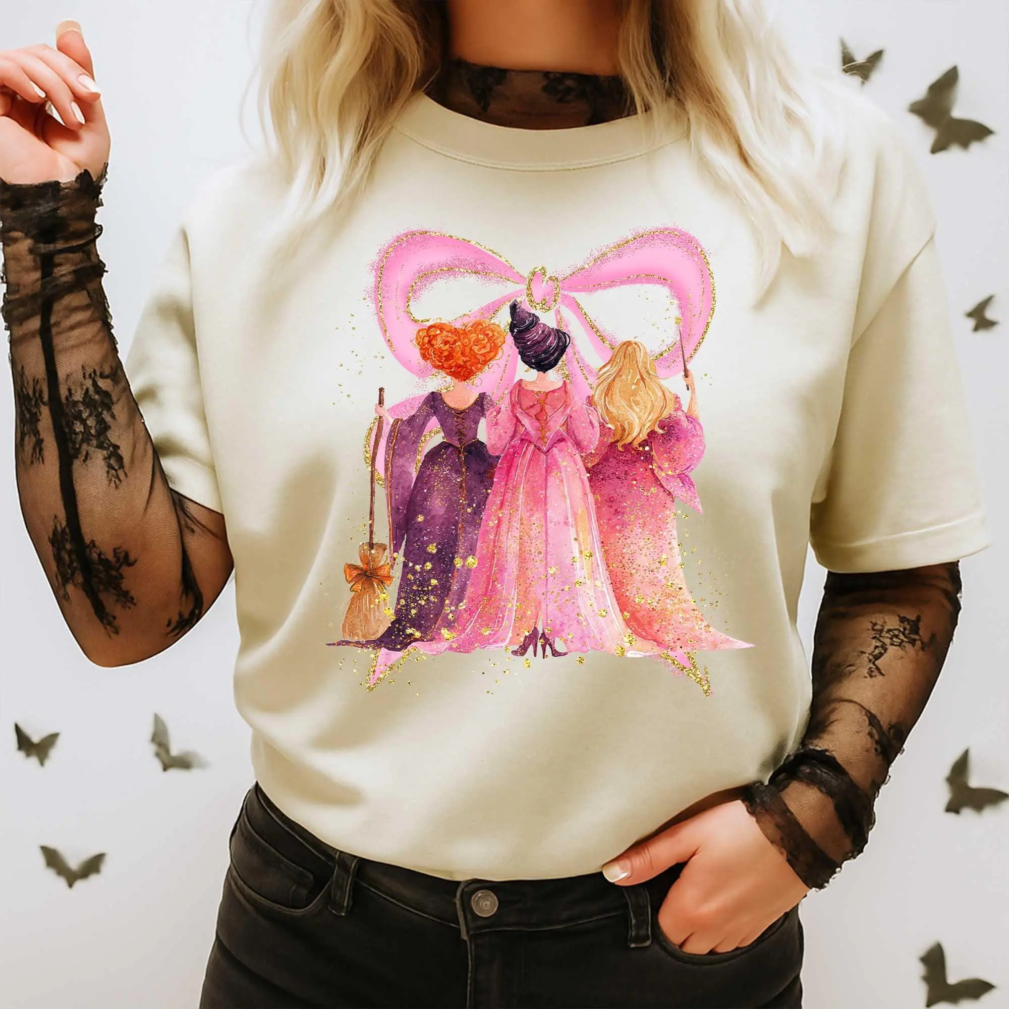 Comfort Colors Preppy Halloween Coquette Shirt, Girly Witches Bow Sisters Spooky Season Fall Tee - photo 4