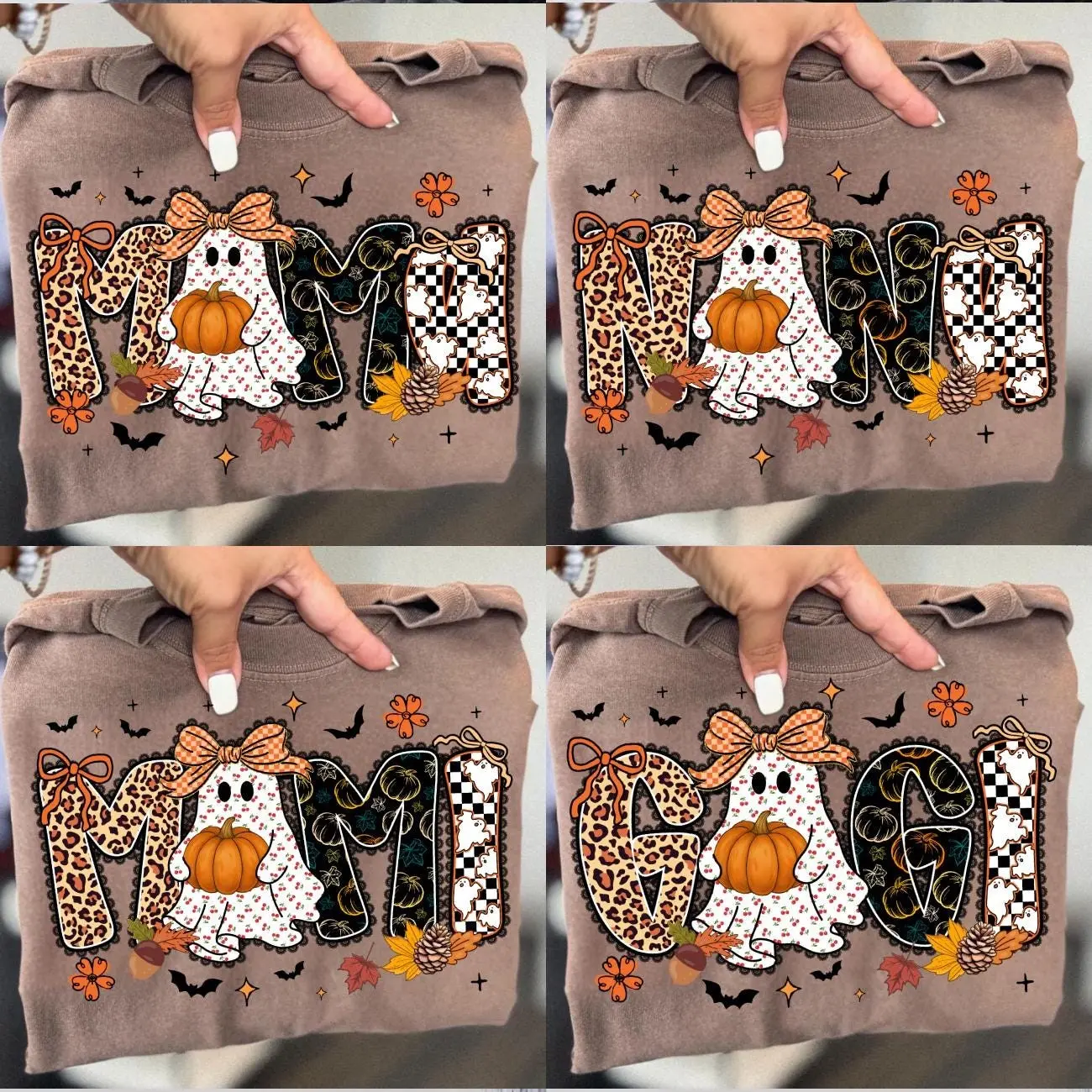 Comfort Colors Preppy Halloween Mama Mimi Nana Gigi Shirt, Ghost Pumpkin Cherries Tee, Girly Leopard Fall Autumn Top - photo 2