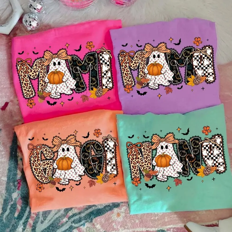 Comfort Colors Preppy Halloween Mama Mimi Nana Gigi Shirt, Ghost Pumpkin Cherries Tee, Girly Leopard Fall Autumn Top - photo 3