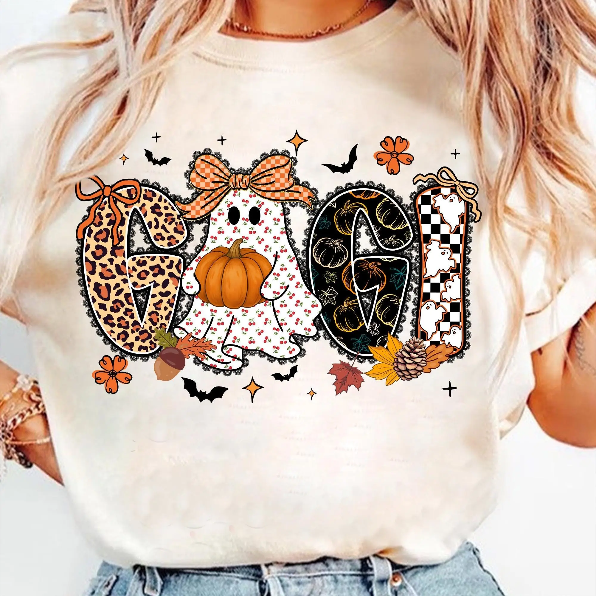 Comfort Colors Preppy Halloween Mama Mimi Nana Gigi Shirt, Ghost Pumpkin Cherries Tee, Girly Leopard Fall Autumn Top - photo 5