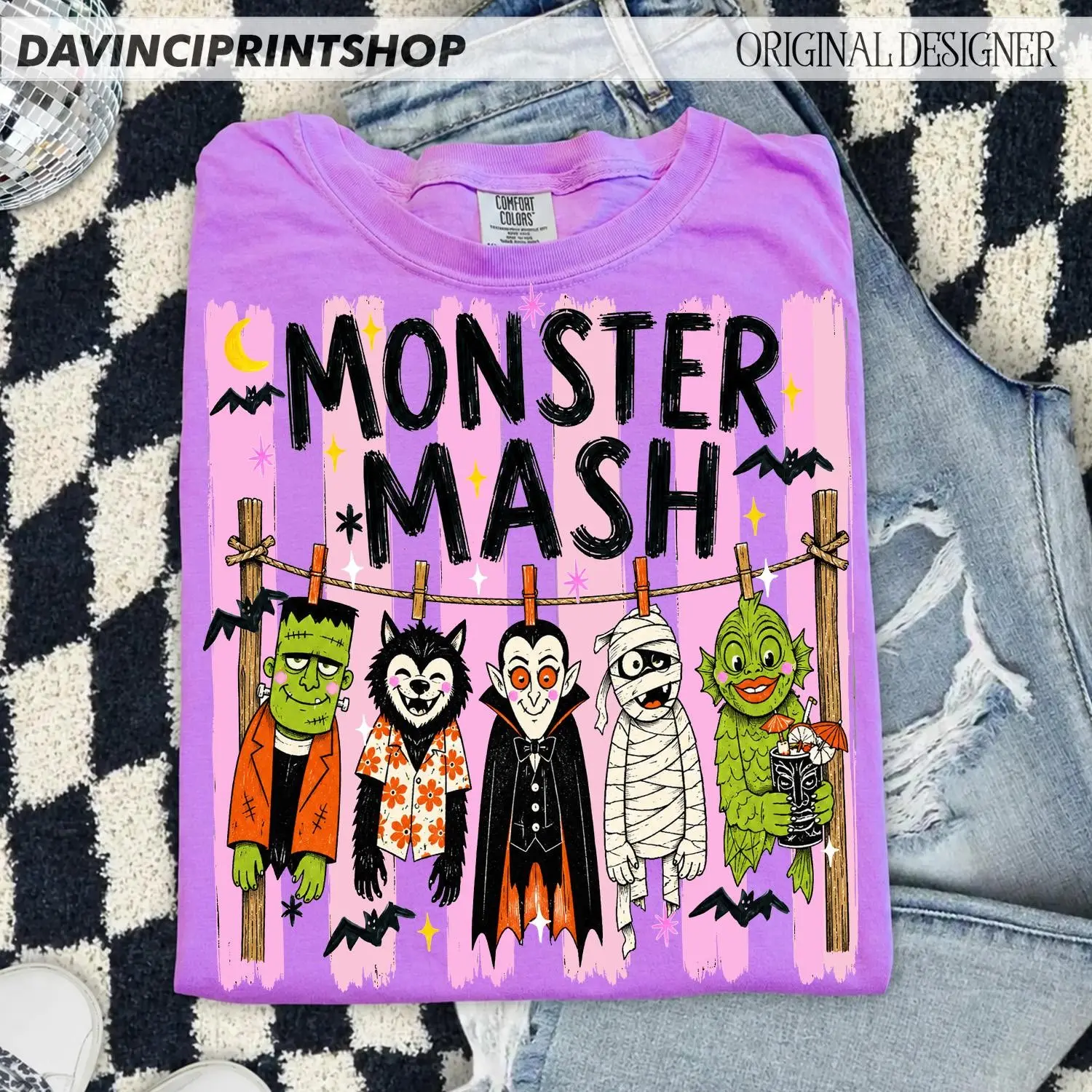 Comfort Colors Preppy Halloween Monster Friends T-Shirt, Cute Vintage Retro Spooky Trendy Fall Graphic Tee