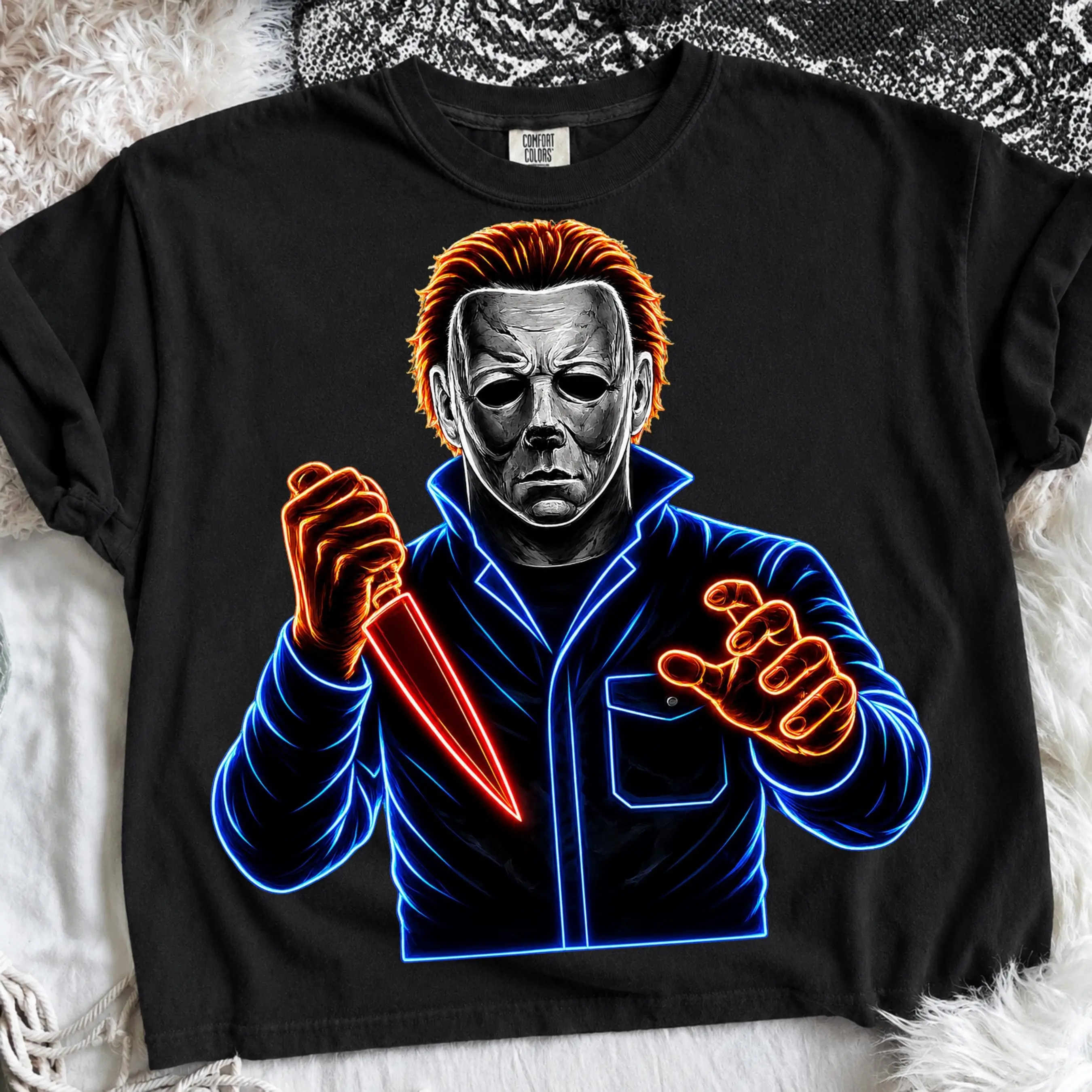 Comfort Colors Preppy Horror Shirt Bundle, Neon Halloween Characters Tee, Retro Spooky Season Gift - photo 2