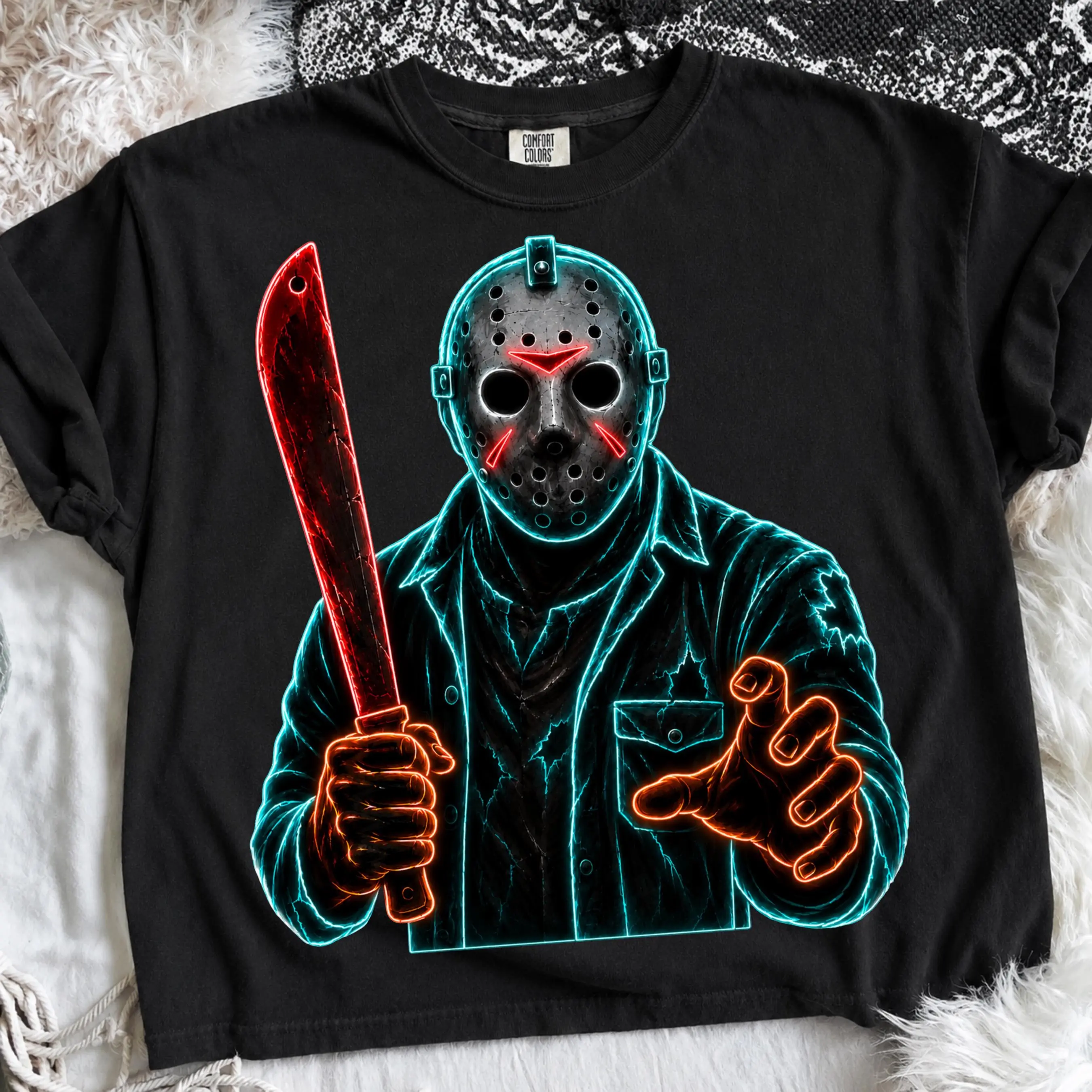 Comfort Colors Preppy Horror Shirt Bundle, Neon Halloween Characters Tee, Retro Spooky Season Gift - photo 4