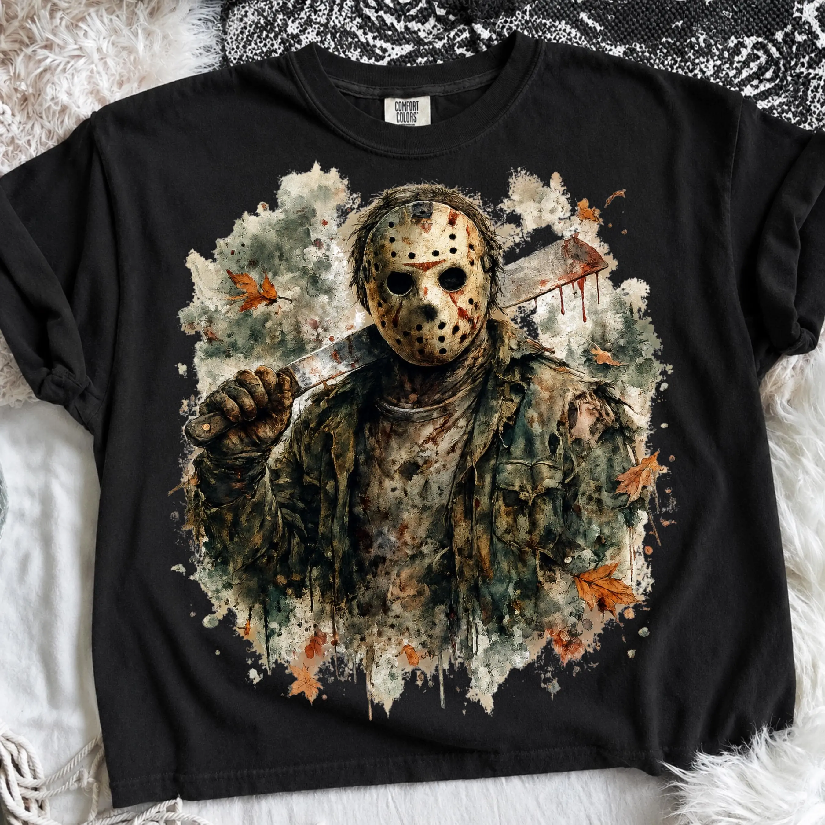 Comfort Colors Preppy Watercolor Horror Characters Shirt, Halloween Graphic Tee, Spooky Season Womens Top - photo 2