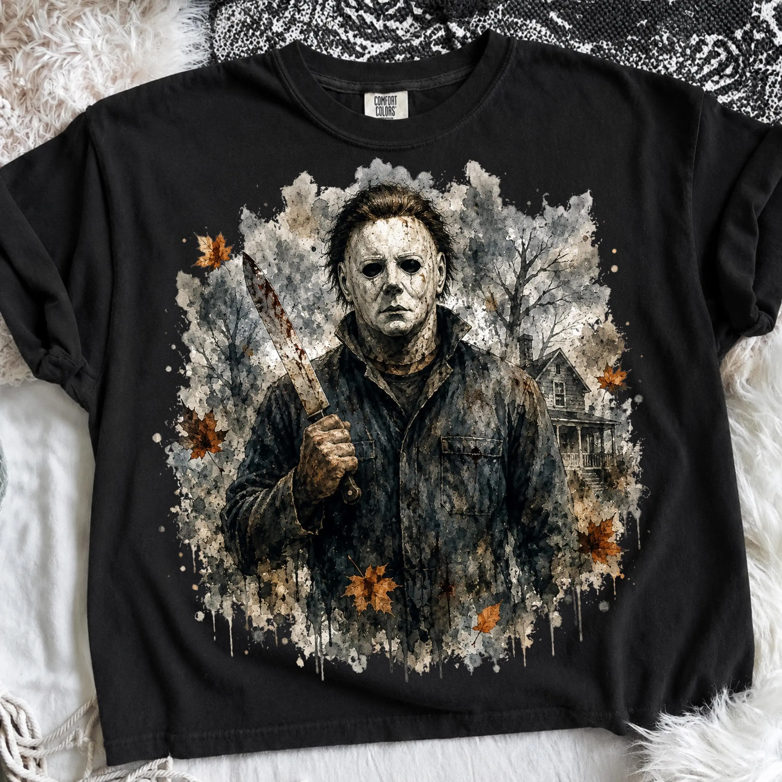 Comfort Colors Preppy Watercolor Horror Characters Shirt, Halloween Graphic Tee, Spooky Season Womens Top - photo 3