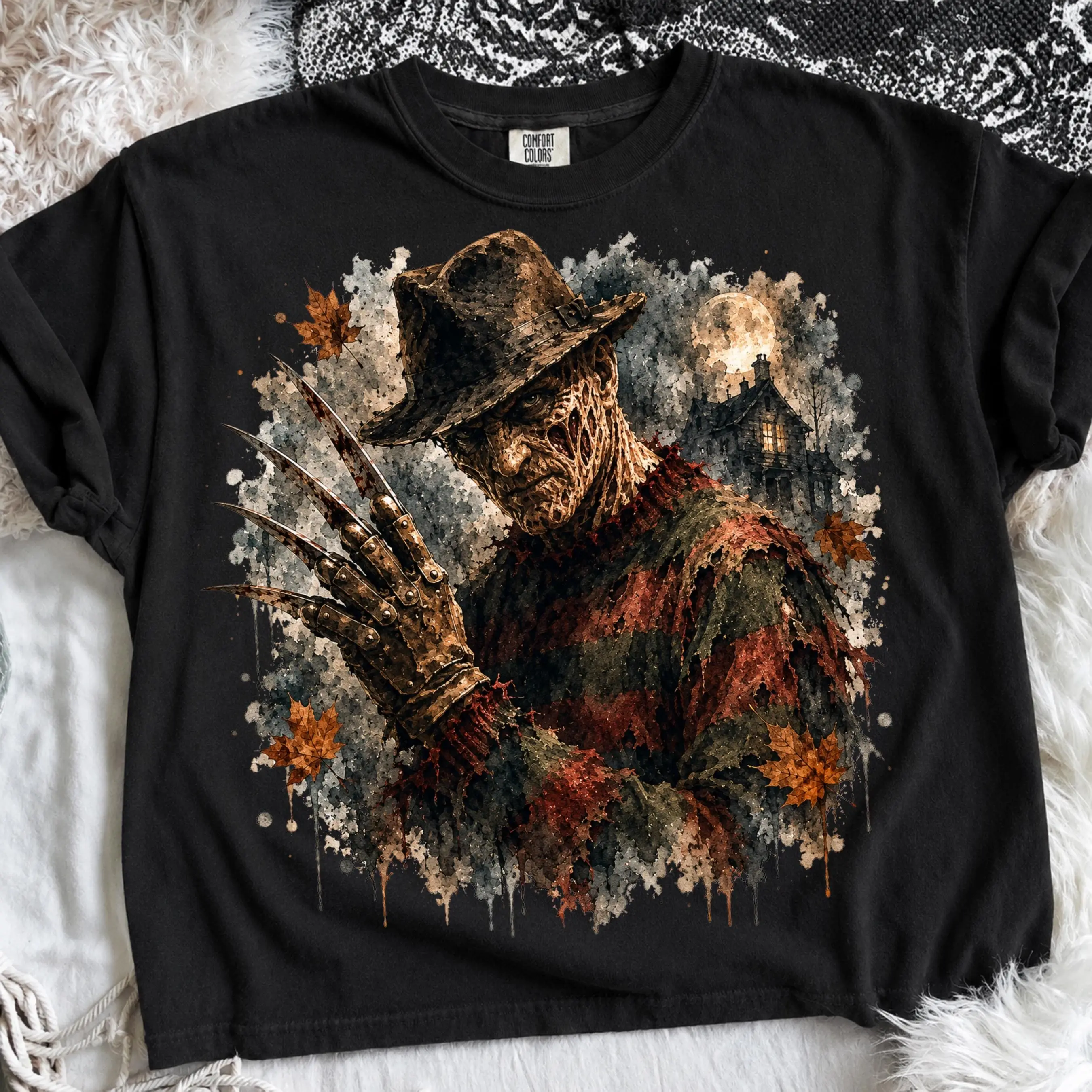 Comfort Colors Preppy Watercolor Horror Characters Shirt, Halloween Graphic Tee, Spooky Season Womens Top - photo 4