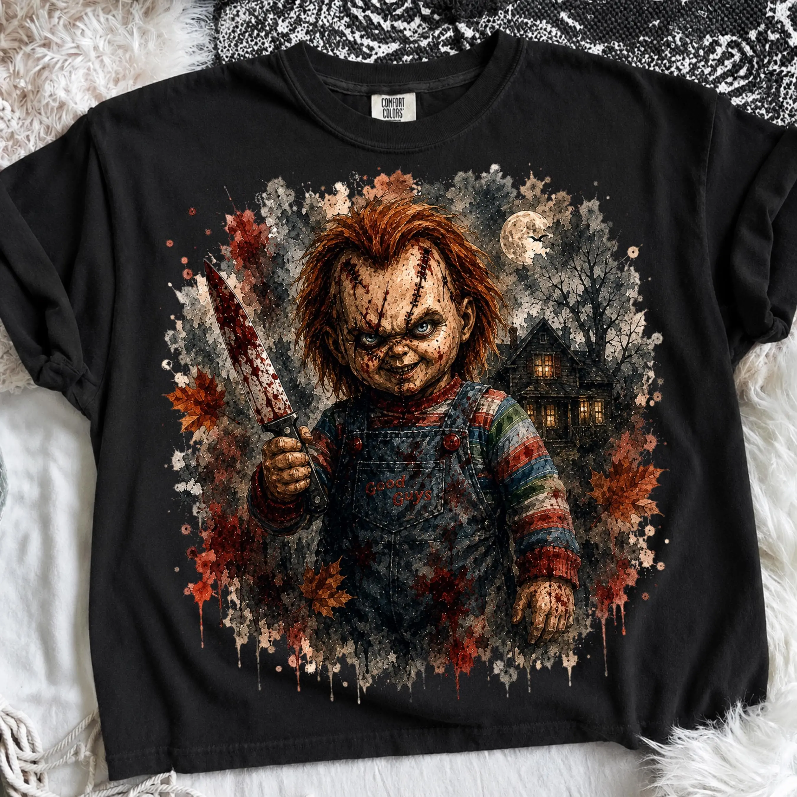 Comfort Colors Preppy Watercolor Horror Characters Shirt, Halloween Graphic Tee, Spooky Season Womens Top - photo 5