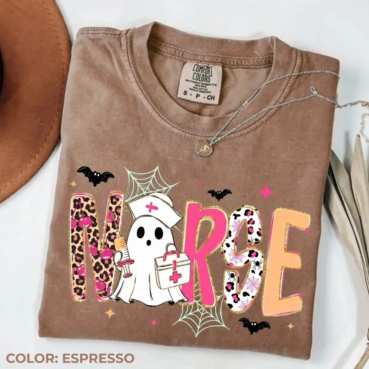 Comfort Colors Preppy Nurse Fall Ghost Boo Leopard Shirt, Cute Halloween Spooky Season Autumn Nursing Tee