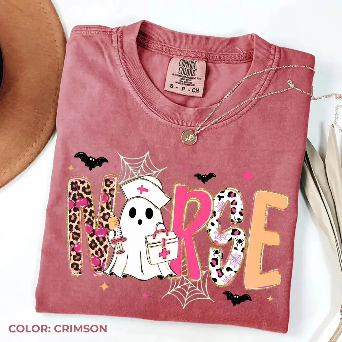 Comfort Colors Preppy Nurse Fall Ghost Boo Leopard Shirt, Cute Halloween Spooky Season Autumn Nursing Tee - photo 2