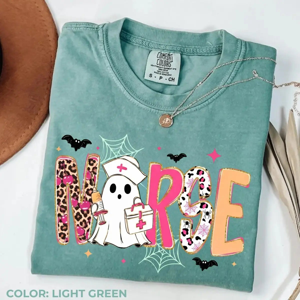 Comfort Colors Preppy Nurse Fall Ghost Boo Leopard Shirt, Cute Halloween Spooky Season Autumn Nursing Tee - photo 3