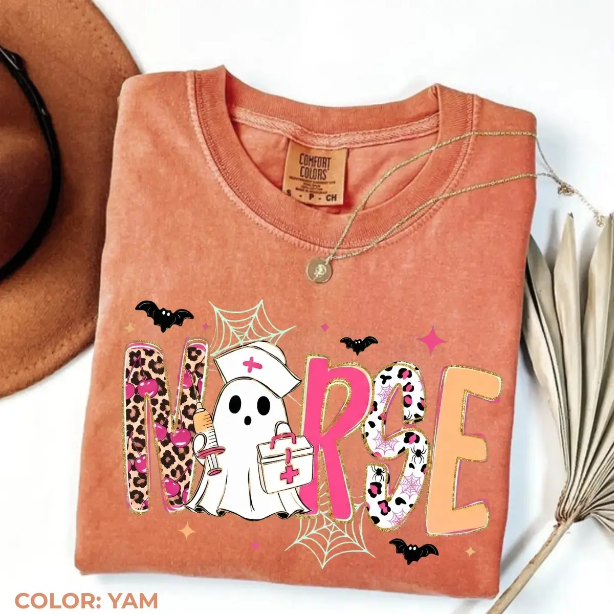 Comfort Colors Preppy Nurse Fall Ghost Boo Leopard Shirt, Cute Halloween Spooky Season Autumn Nursing Tee - photo 4