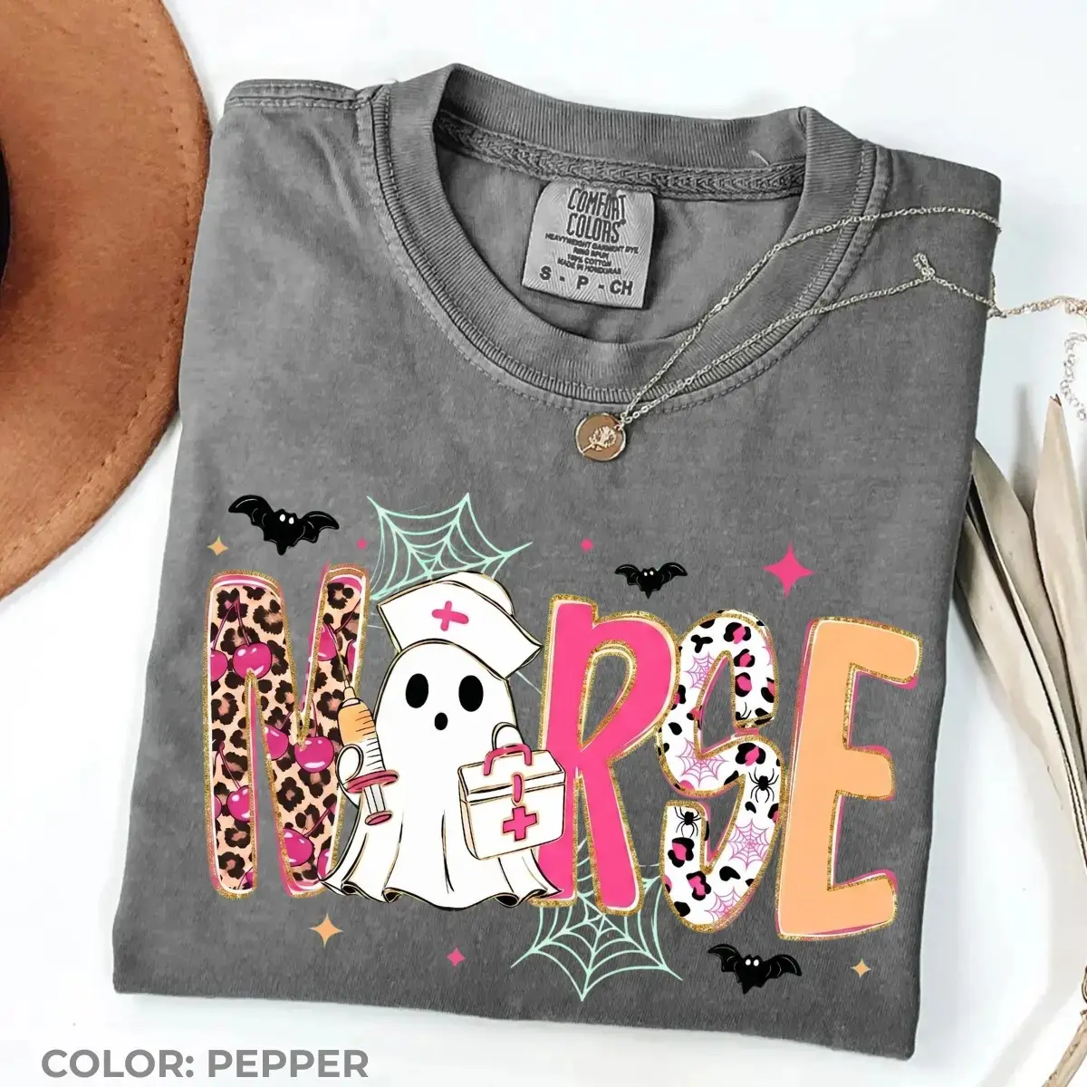 Comfort Colors Preppy Nurse Fall Ghost Boo Leopard Shirt, Cute Halloween Spooky Season Autumn Nursing Tee - photo 5