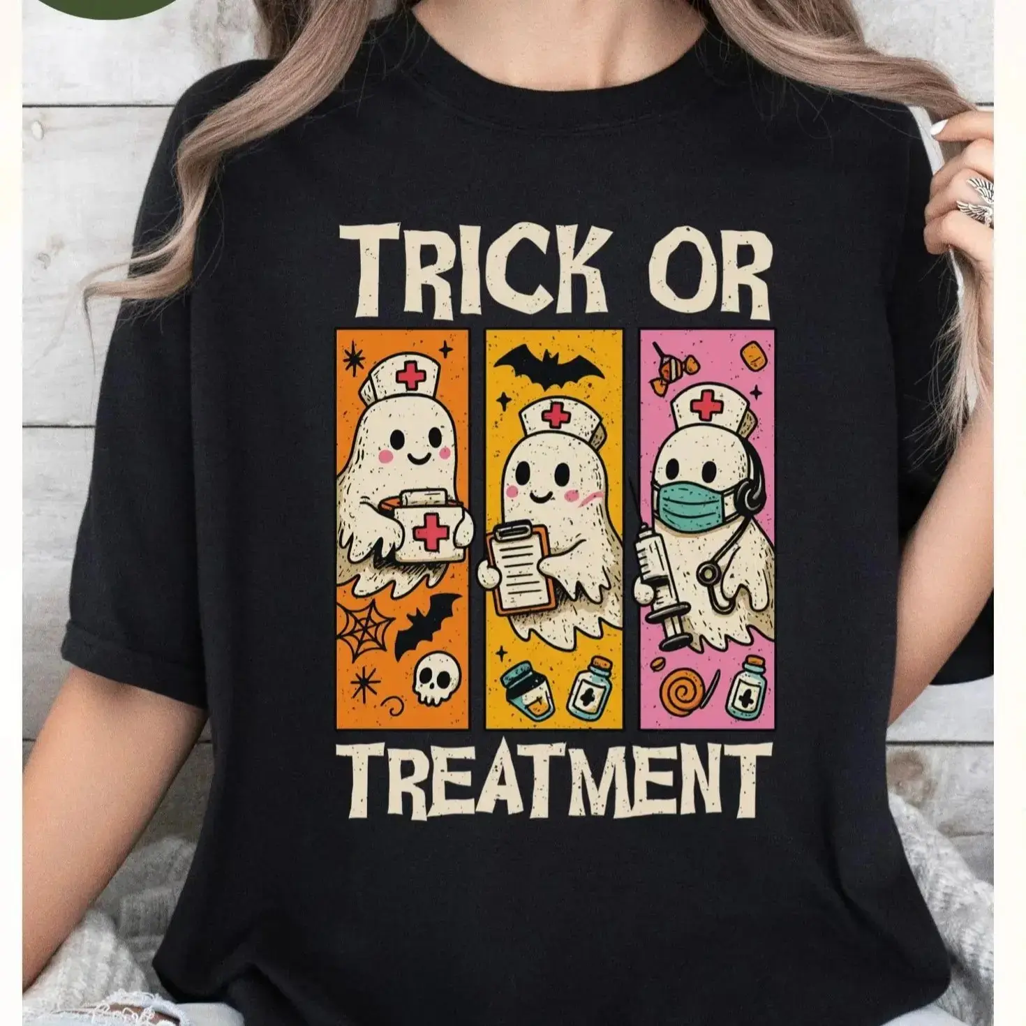 Comfort Colors Preppy Oncology Nurse Halloween Ghost Shirt, Spooky Oncologist Nursing Gift Tee - photo 4