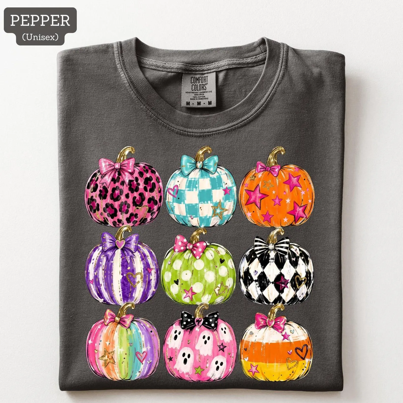 Comfort Colors Preppy Pumpkin Shirt, Coquette Halloween Colorful Bow Graphic Tee, Cute Fall Gift