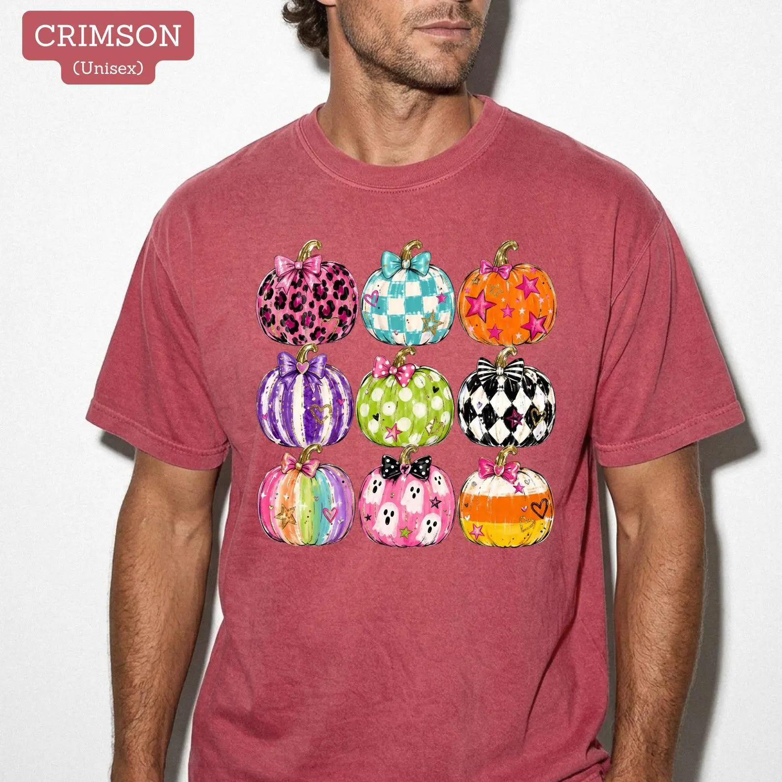 Comfort Colors Preppy Pumpkin Shirt, Coquette Halloween Colorful Bow Graphic Tee, Cute Fall Gift - photo 4