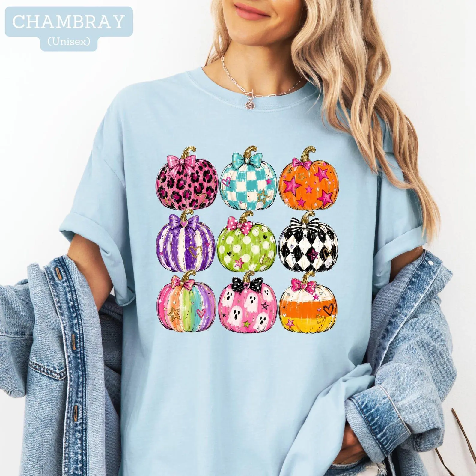 Comfort Colors Preppy Pumpkin Shirt, Coquette Halloween Colorful Bow Graphic Tee, Cute Fall Gift - photo 5