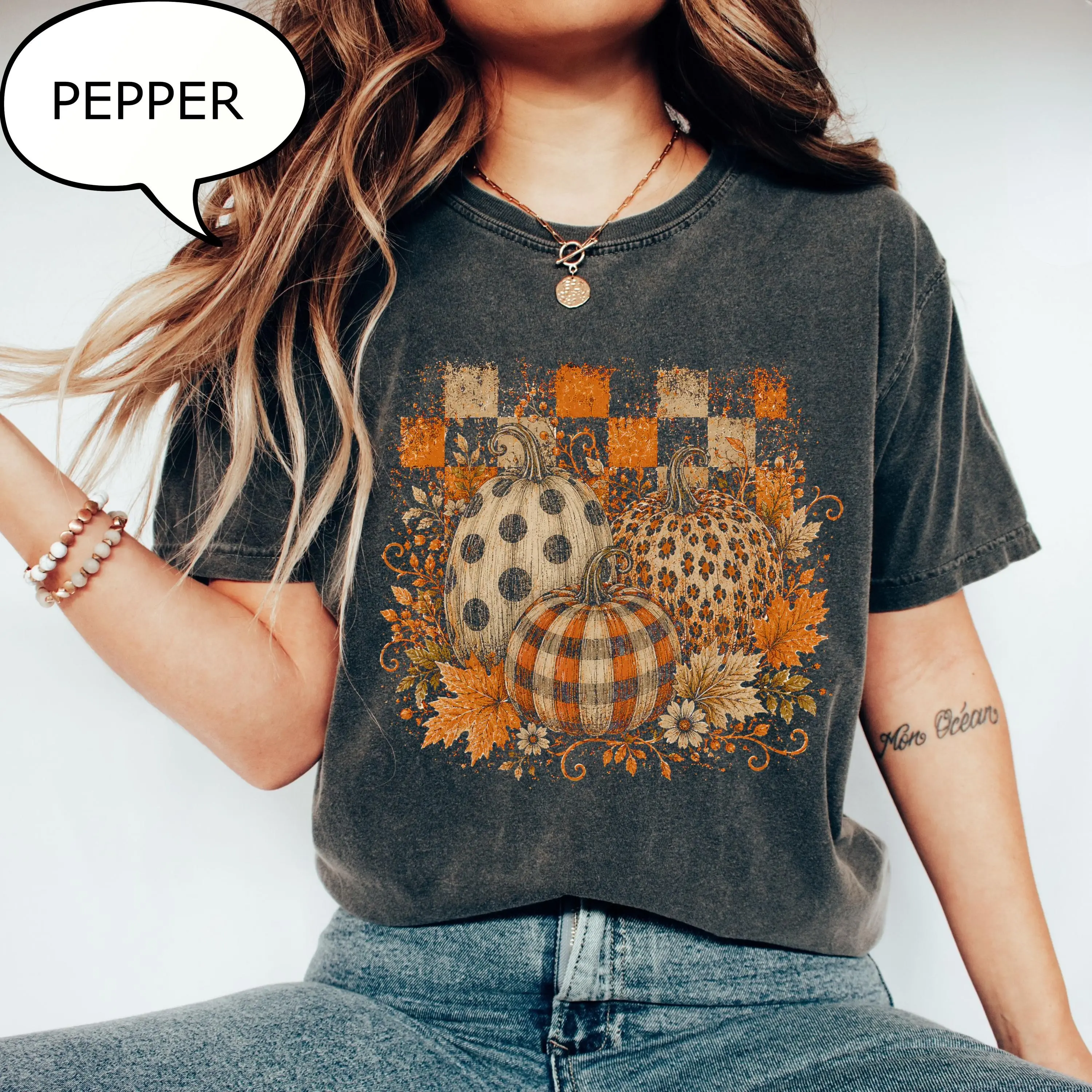 Comfort Colors Preppy Pumpkin T-Shirt, Checkered Autumn Aesthetic Graphic Tee, Cozy Fall Gift
