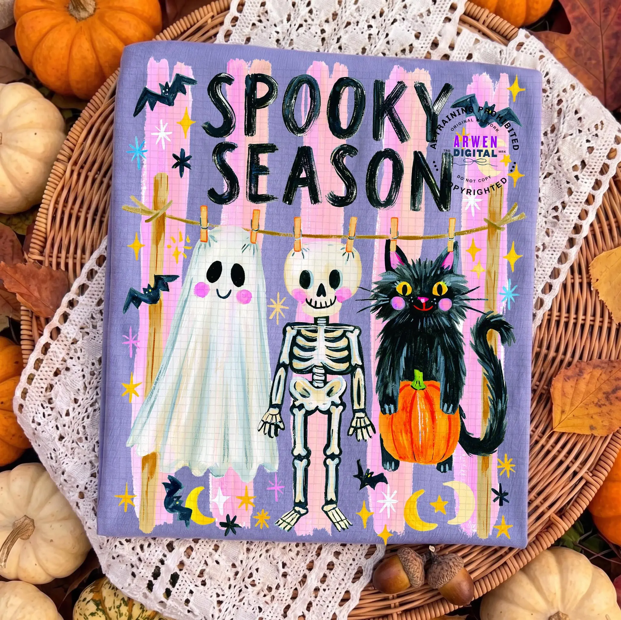 Comfort Colors Preppy Skeleton Shirt, Girly Coquette Striped Halloween Spooky Season Womens Fall Tee - photo 2