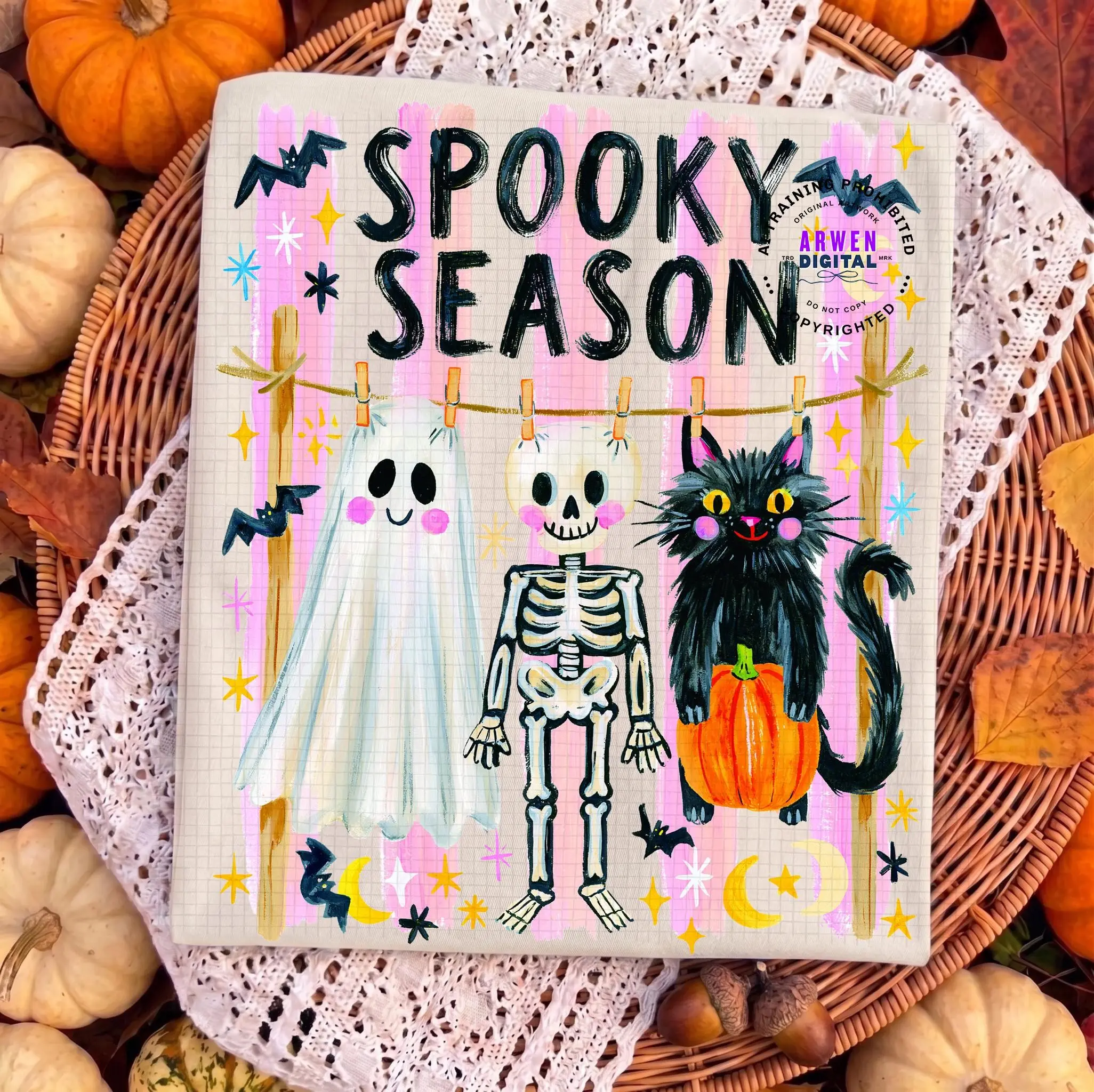 Comfort Colors Preppy Skeleton Shirt, Girly Coquette Striped Halloween Spooky Season Womens Fall Tee - photo 3