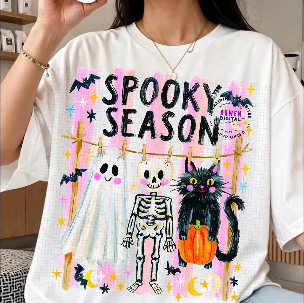Comfort Colors Preppy Skeleton Shirt, Girly Coquette Striped Halloween Spooky Season Womens Fall Tee - photo 4