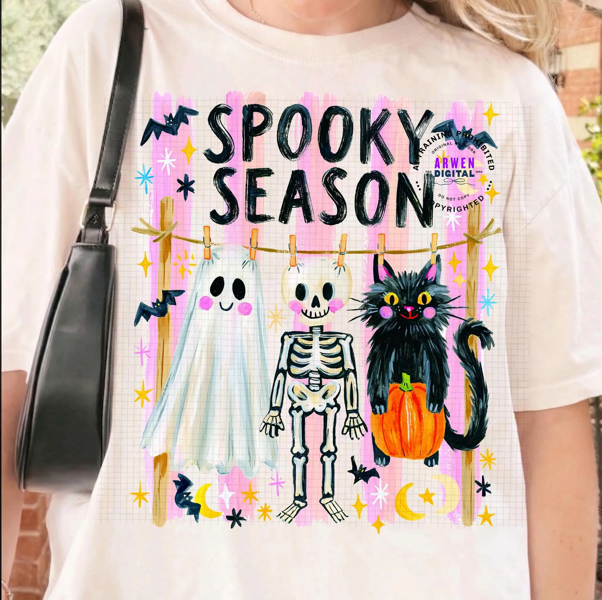 Comfort Colors Preppy Skeleton Shirt, Girly Coquette Striped Halloween Spooky Season Womens Fall Tee - photo 5