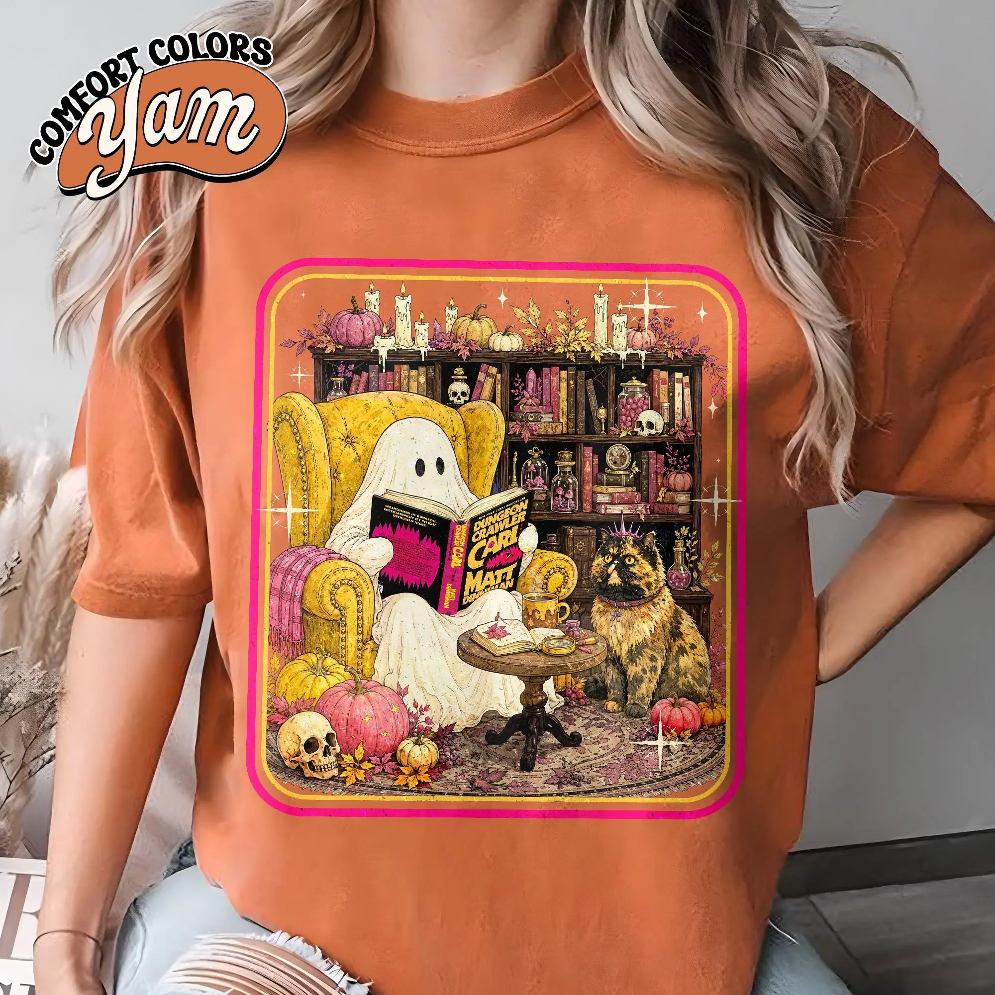 Comfort Colors Princess Donut Fantasy Book Reader Tee, Ghost Reading Bookish Halloween Dungeon Crawler Carl Shirt - photo 2