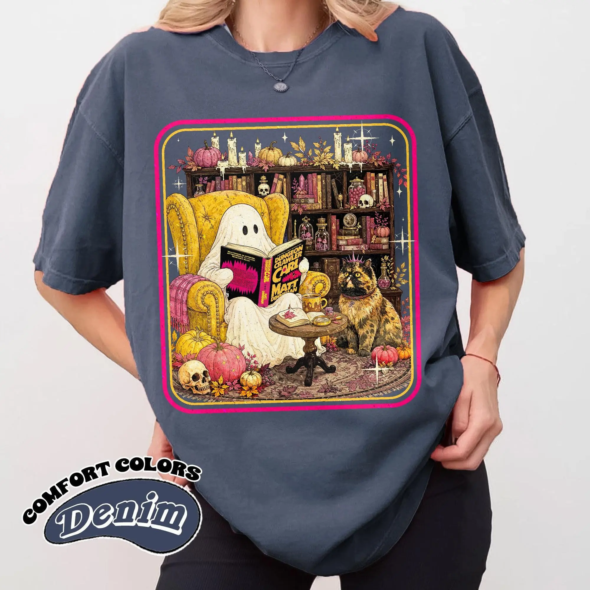 Comfort Colors Princess Donut Fantasy Book Reader Tee, Ghost Reading Bookish Halloween Dungeon Crawler Carl Shirt - photo 4