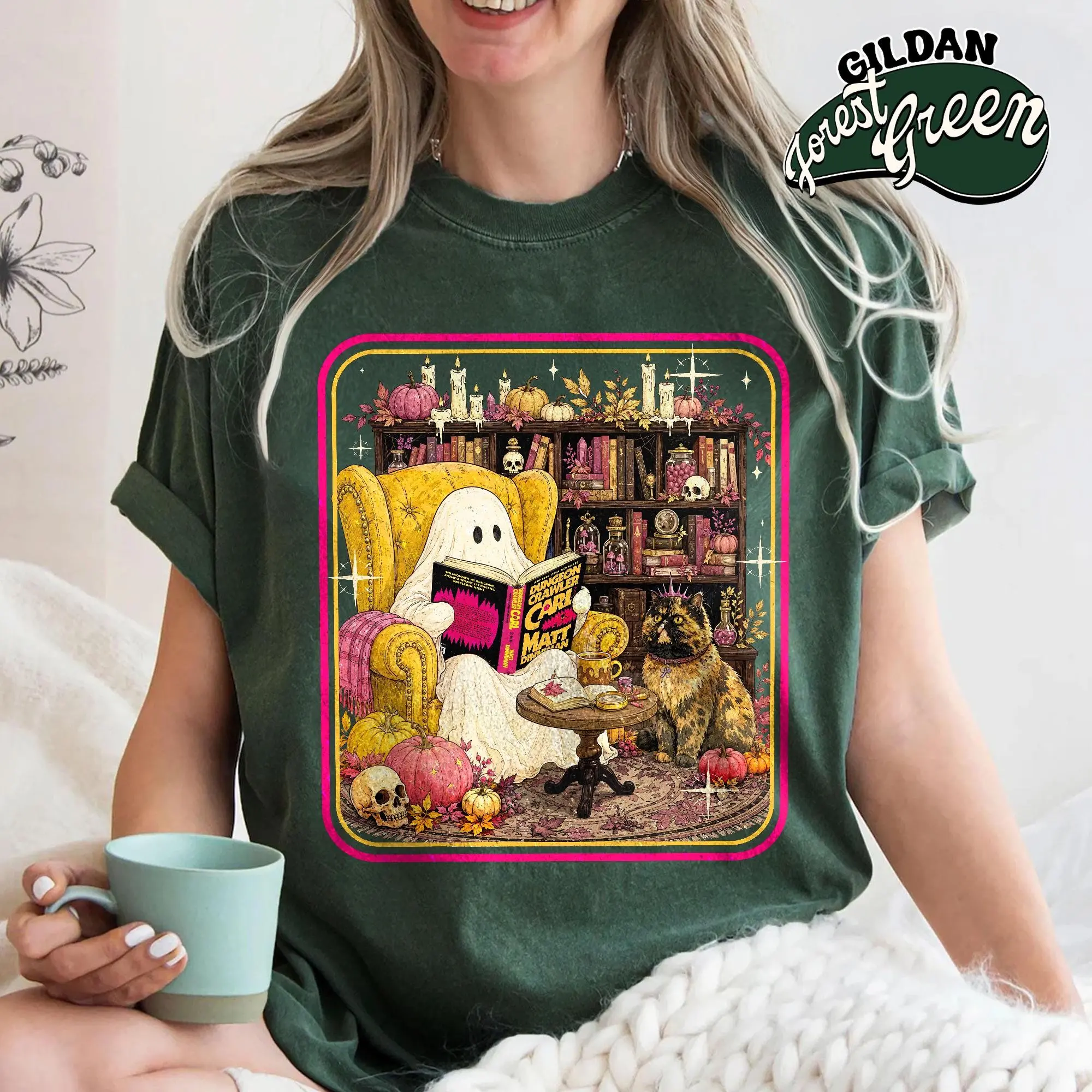 Comfort Colors Princess Donut Fantasy Book Reader Tee, Ghost Reading Bookish Halloween Dungeon Crawler Carl Shirt - photo 5