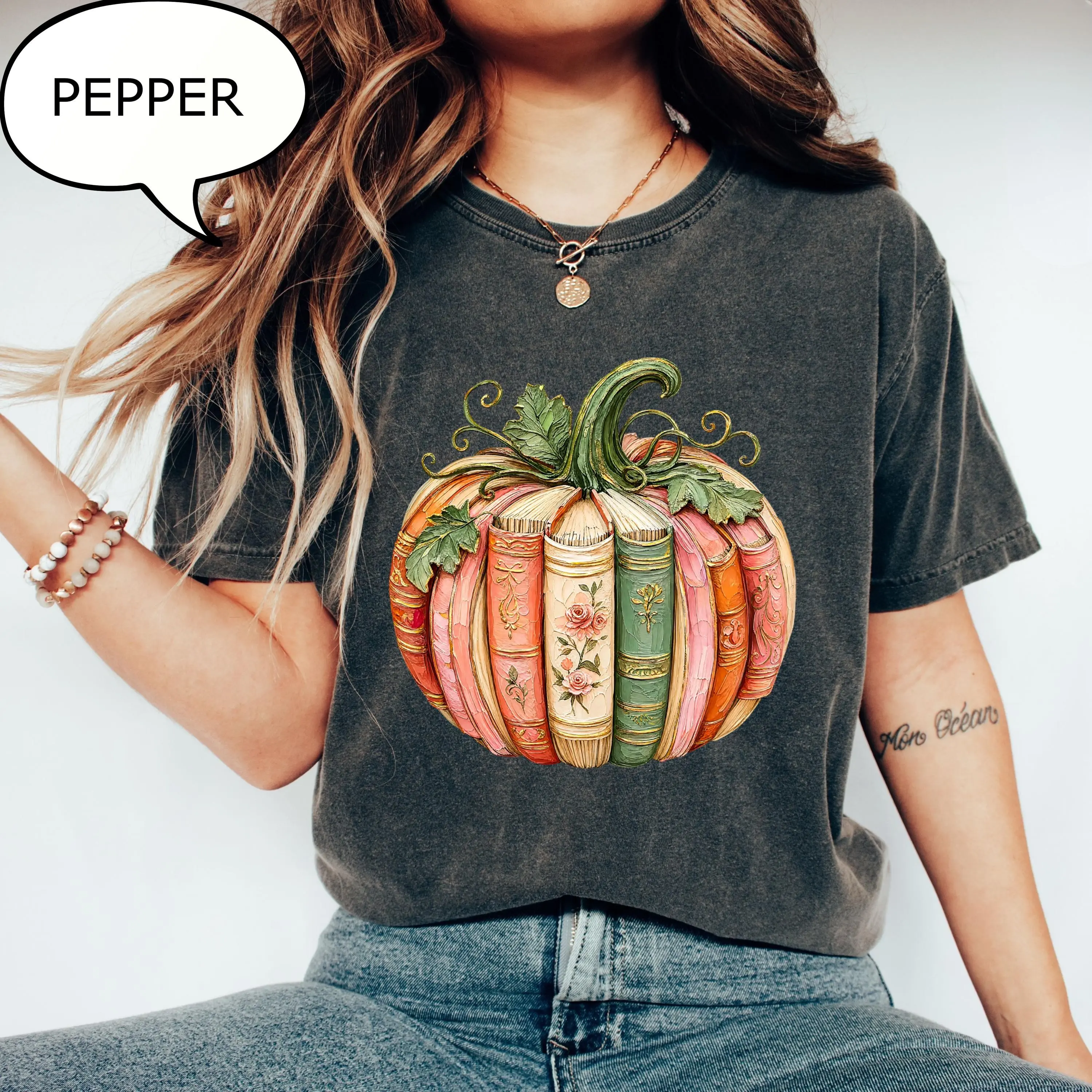 Comfort Colors Pumpkin Book T-Shirt, Autumn Teacher Graphic Tee, Fall Reading Lover Gift - photo 5