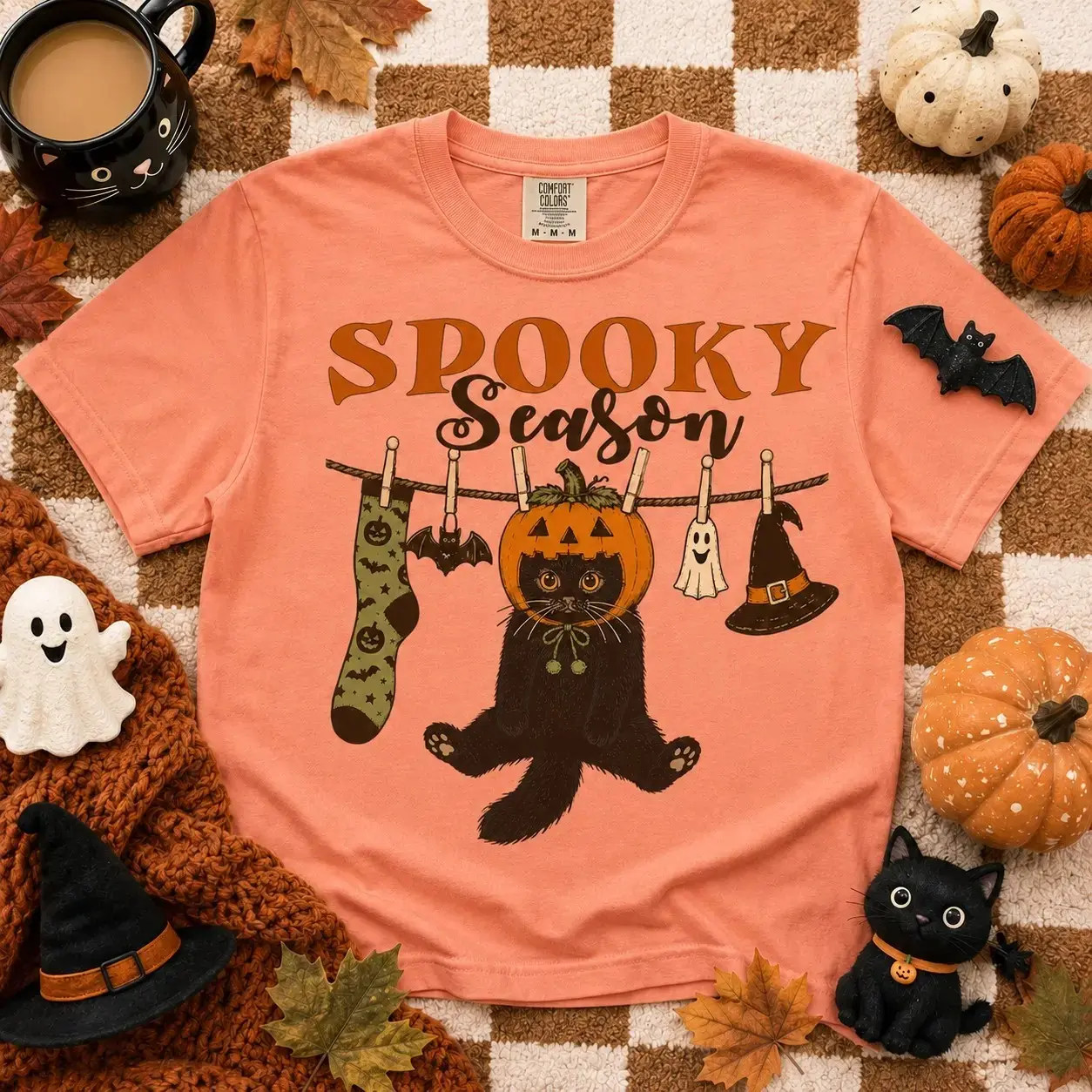 Comfort Colors Pumpkin Cat Shirt, Cute Black Halloween Kitty Graphic Tee, Retro Vintage Fall Spooky Season Womens Autumn - photo 4