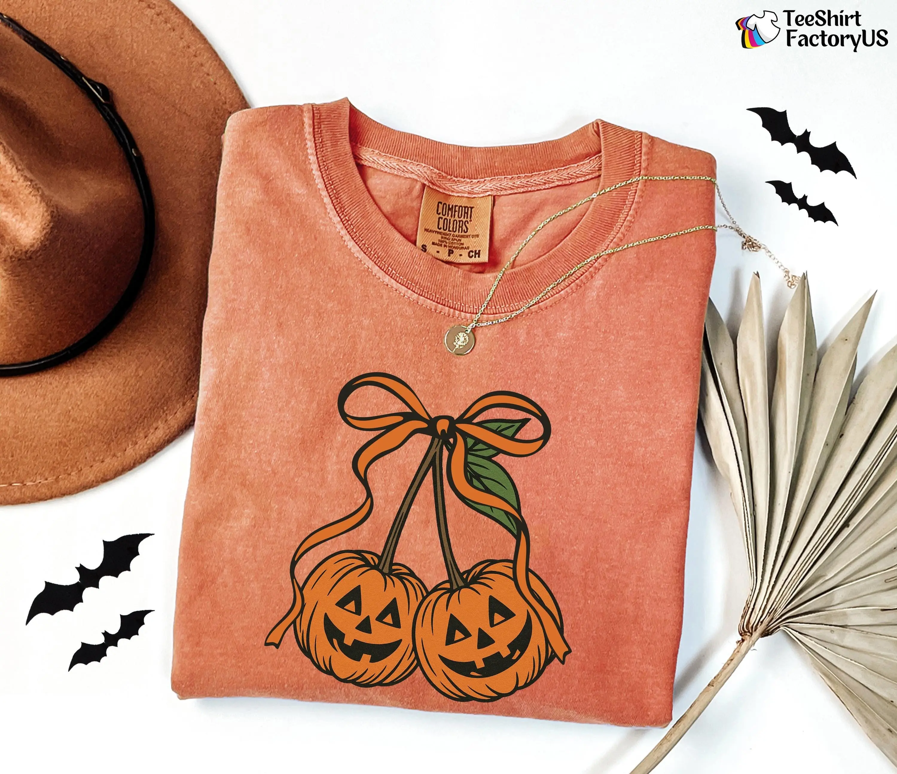 Comfort Colors Pumpkin Cherries Sweatshirt, Cute Autumn Halloween Coquette Graphic Crewneck - photo 4