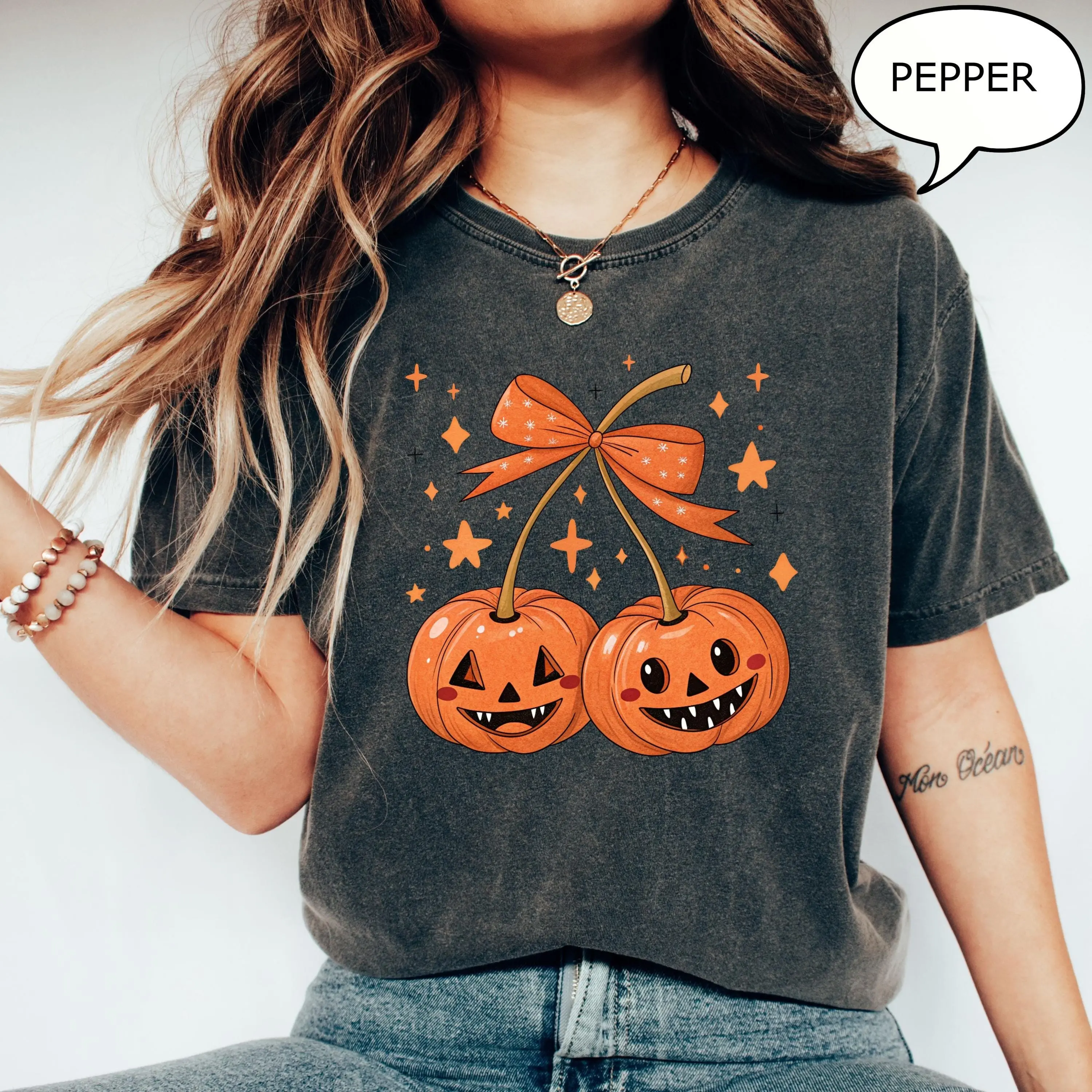 Comfort Colors Pumpkin Cherries T-Shirt, Fall Autumn Graphic Tee, Spooky Season Halloween Gift