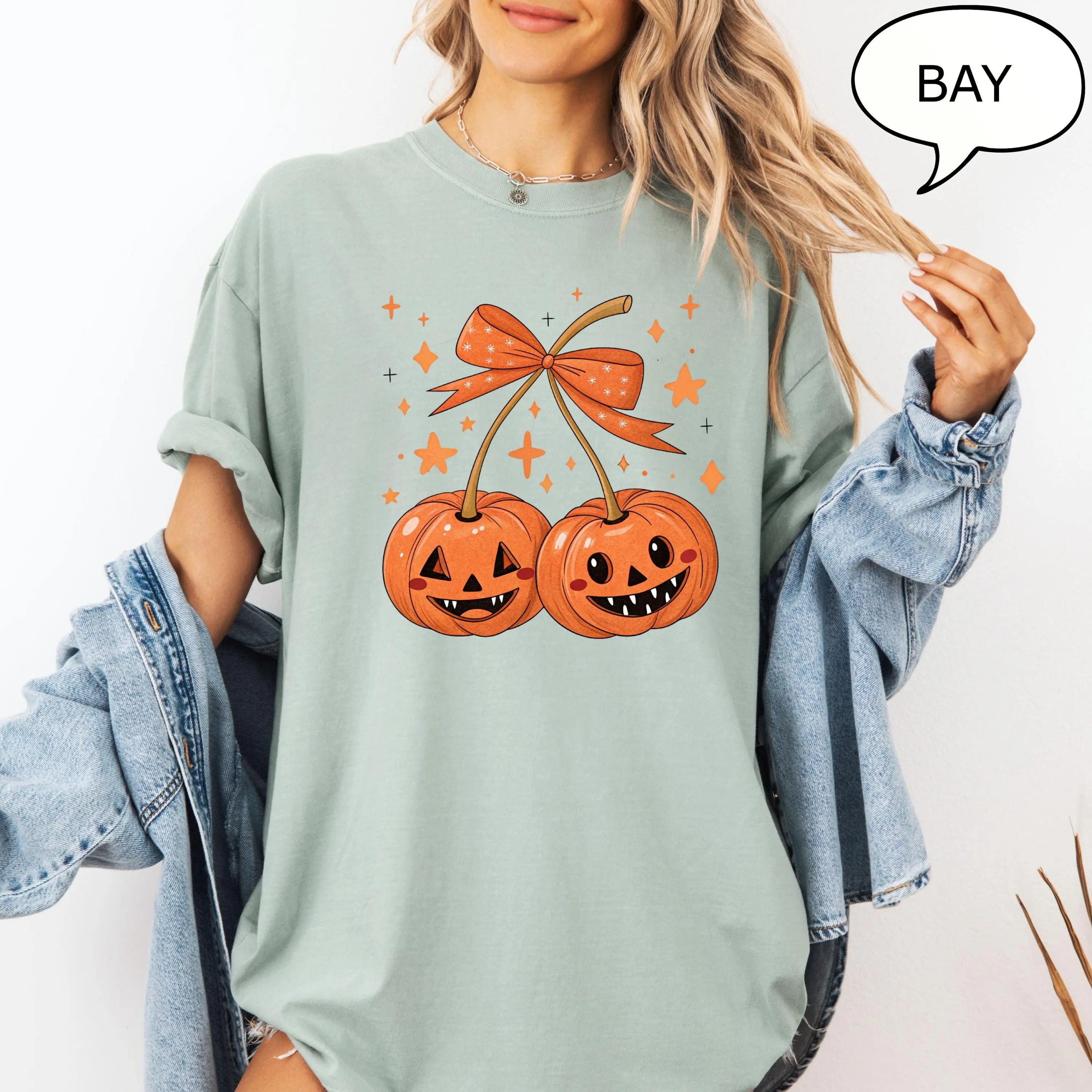 Comfort Colors Pumpkin Cherries T-Shirt, Fall Autumn Graphic Tee, Spooky Season Halloween Gift - photo 3