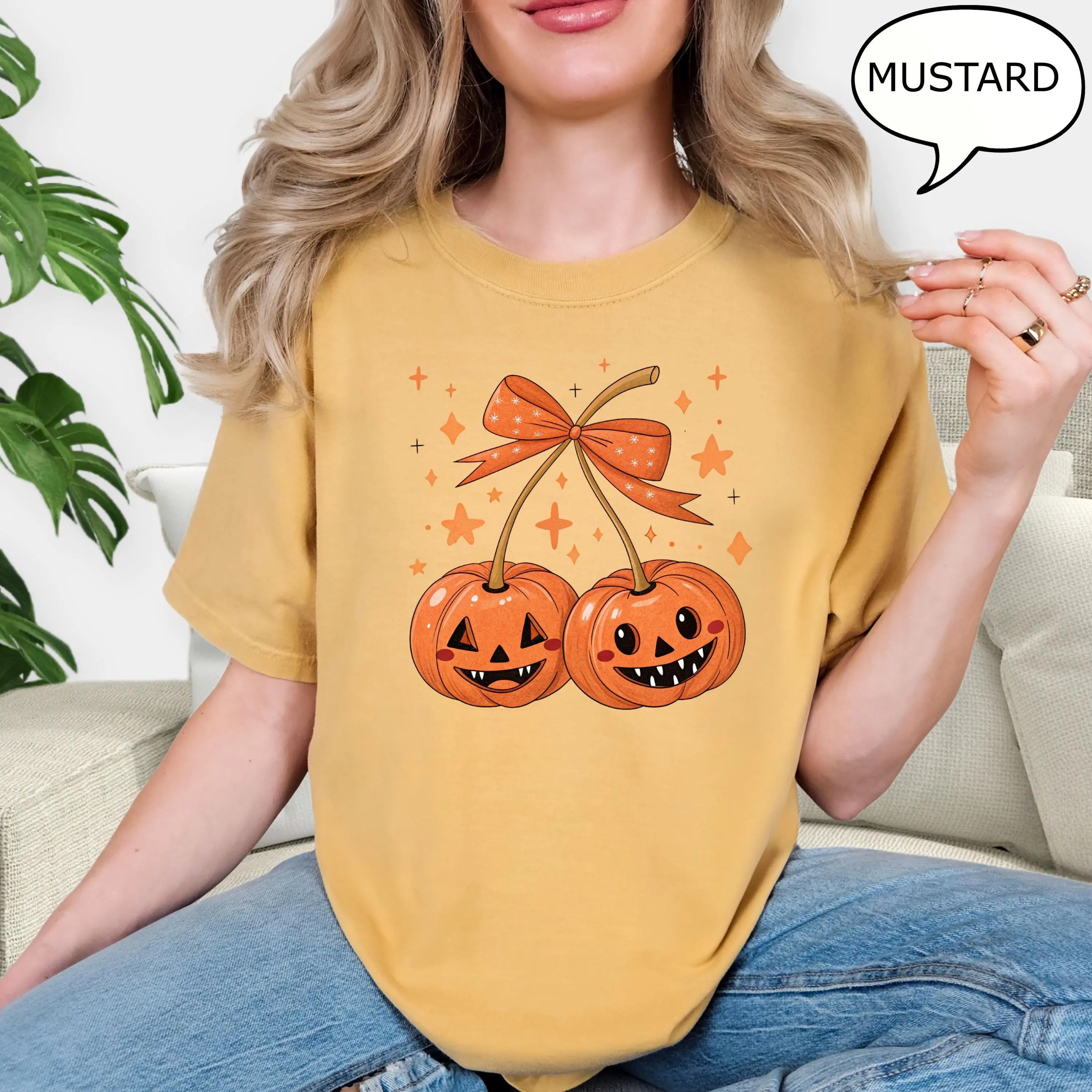Comfort Colors Pumpkin Cherries T-Shirt, Fall Autumn Graphic Tee, Spooky Season Halloween Gift - photo 4