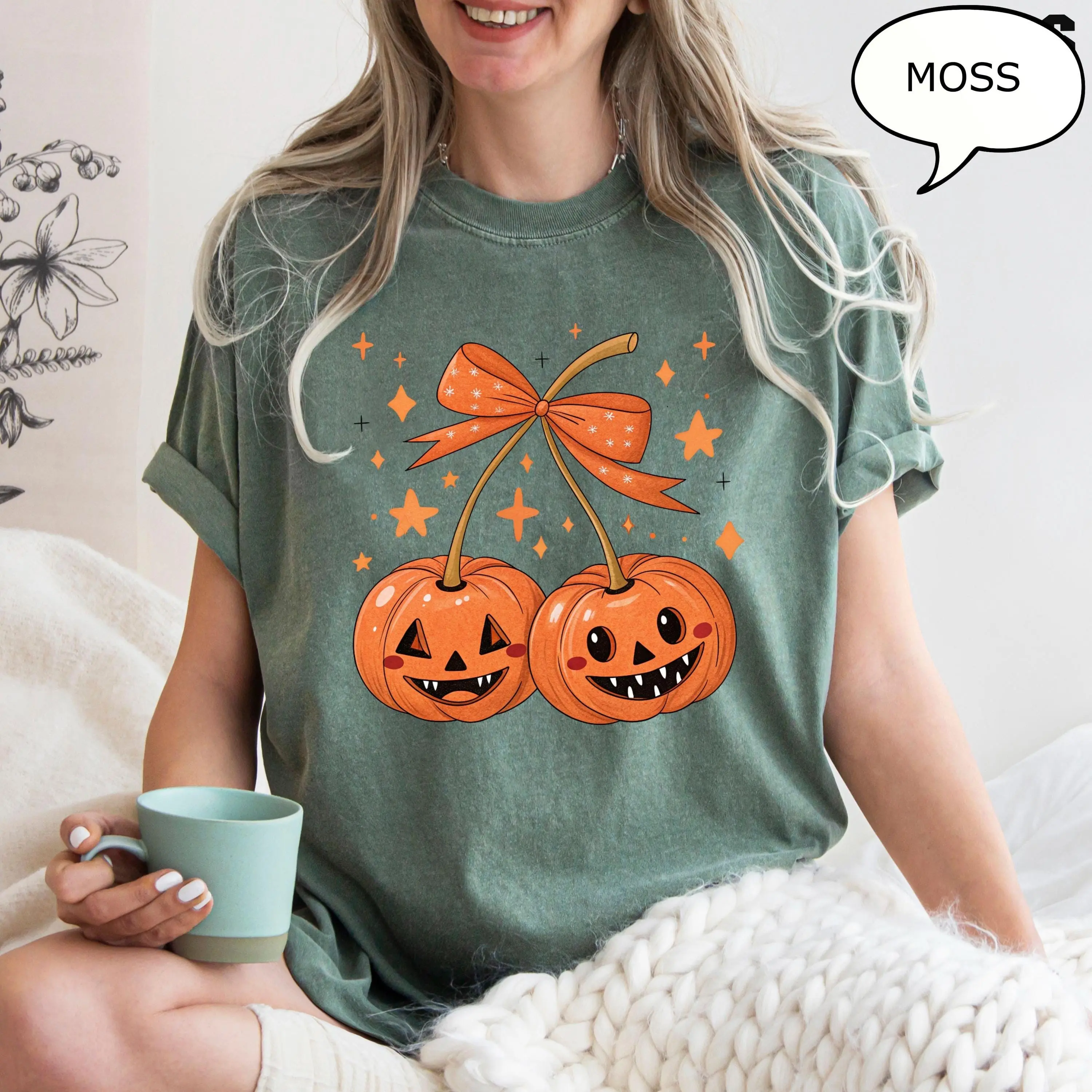 Comfort Colors Pumpkin Cherries T-Shirt, Fall Autumn Graphic Tee, Spooky Season Halloween Gift - photo 5
