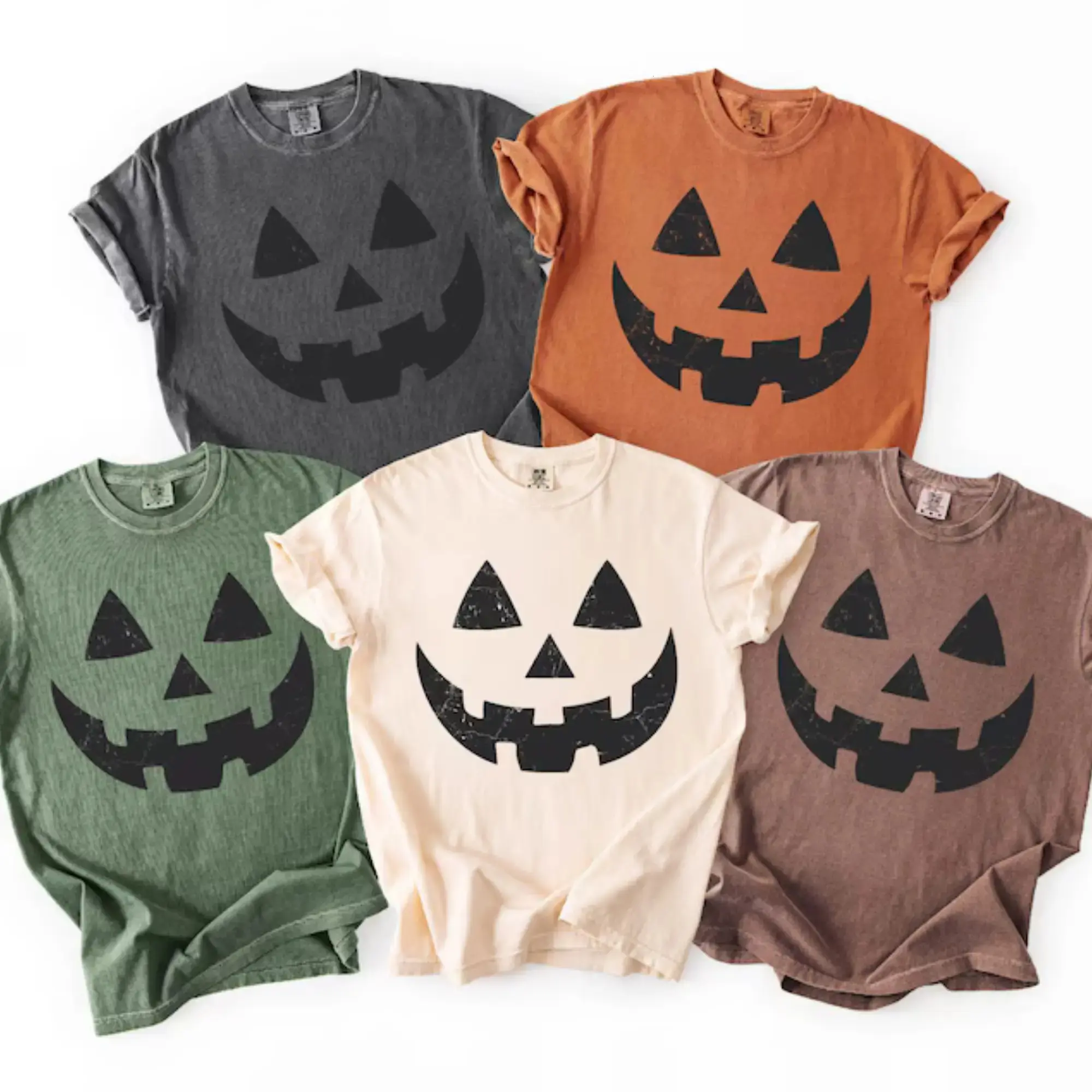 Comfort Colors Pumpkin Face Shirt, Retro Graphic Tee, Fall Spooky Season Halloween Womens Casual Autumn Top