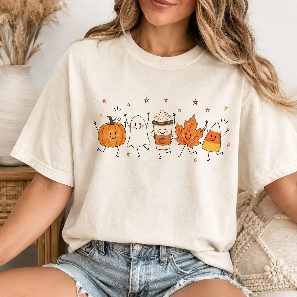 Comfort Colors Pumpkin Ghost Coffee Maple Leaf Friends Shirt, Thanksgiving Graphic Tee for Women - photo 2