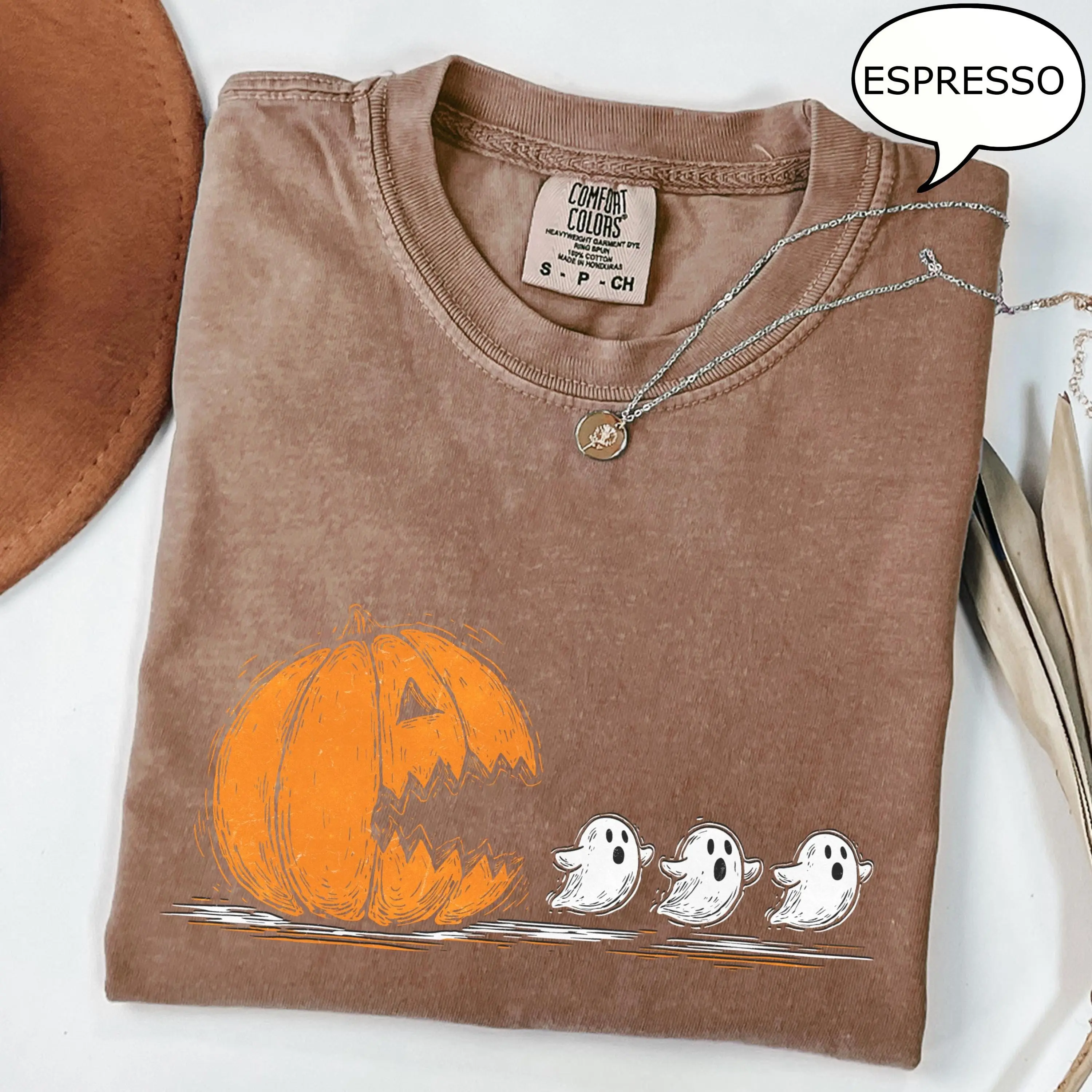 Comfort Colors Pumpkin Ghost T-Shirt, Halloween Witch Graphic Tee, Cute Fall Spooky Gift - photo 2