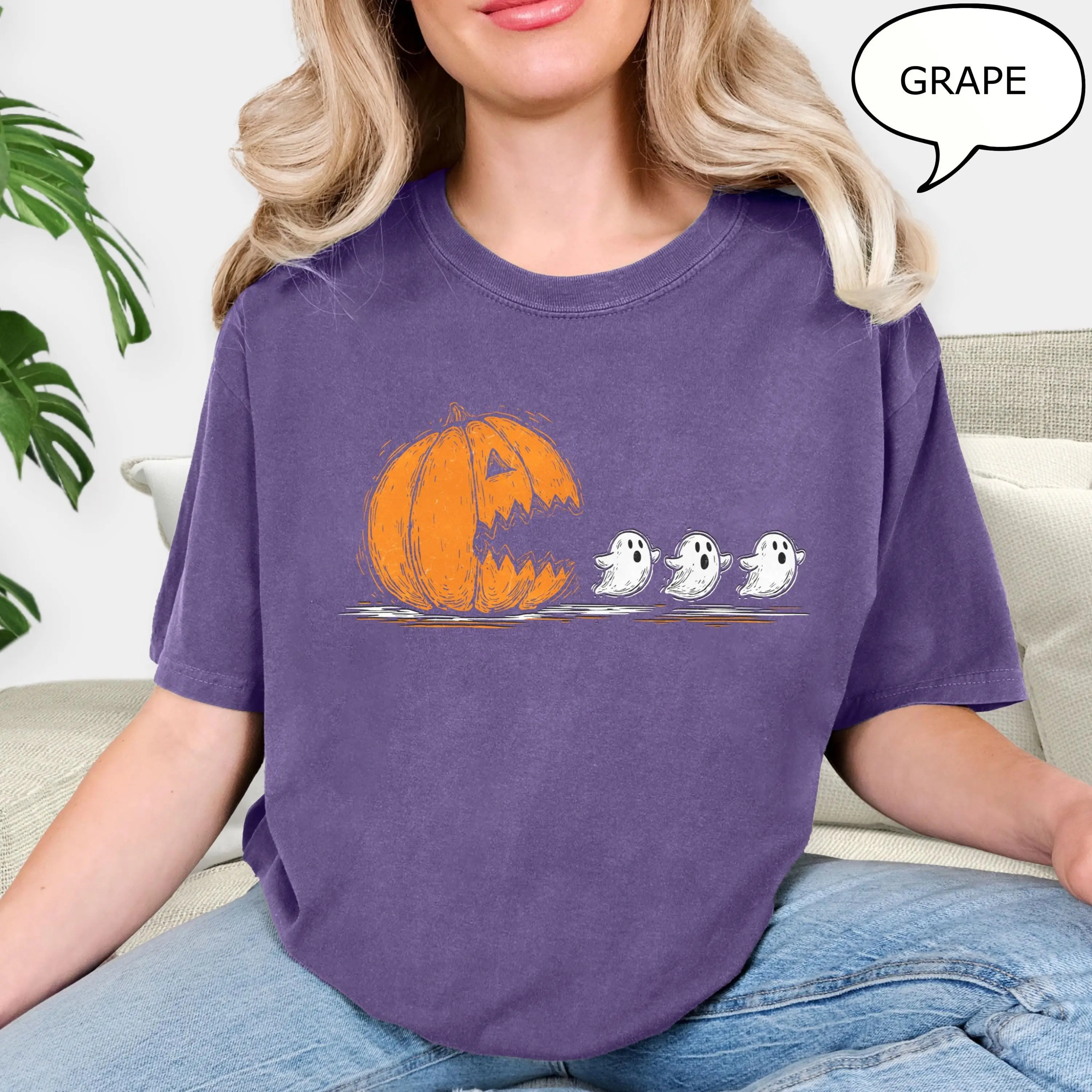 Comfort Colors Pumpkin Ghost T-Shirt, Halloween Witch Graphic Tee, Cute Fall Spooky Gift - photo 5