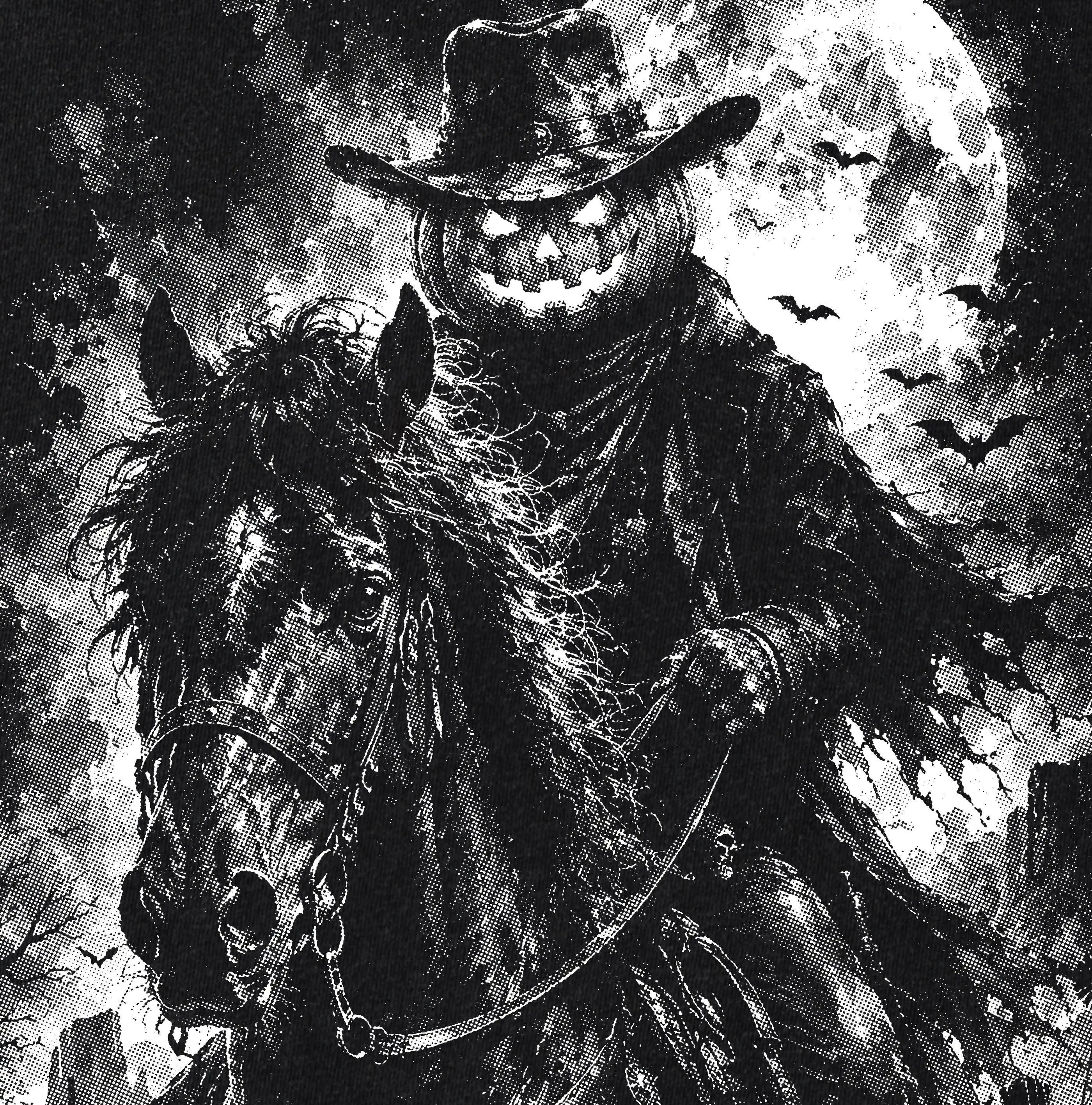 Comfort Colors Pumpkin Head Horseman Shirt, Halloween Western Halftone Jack O Lantern Rider Retro Tee - photo 2