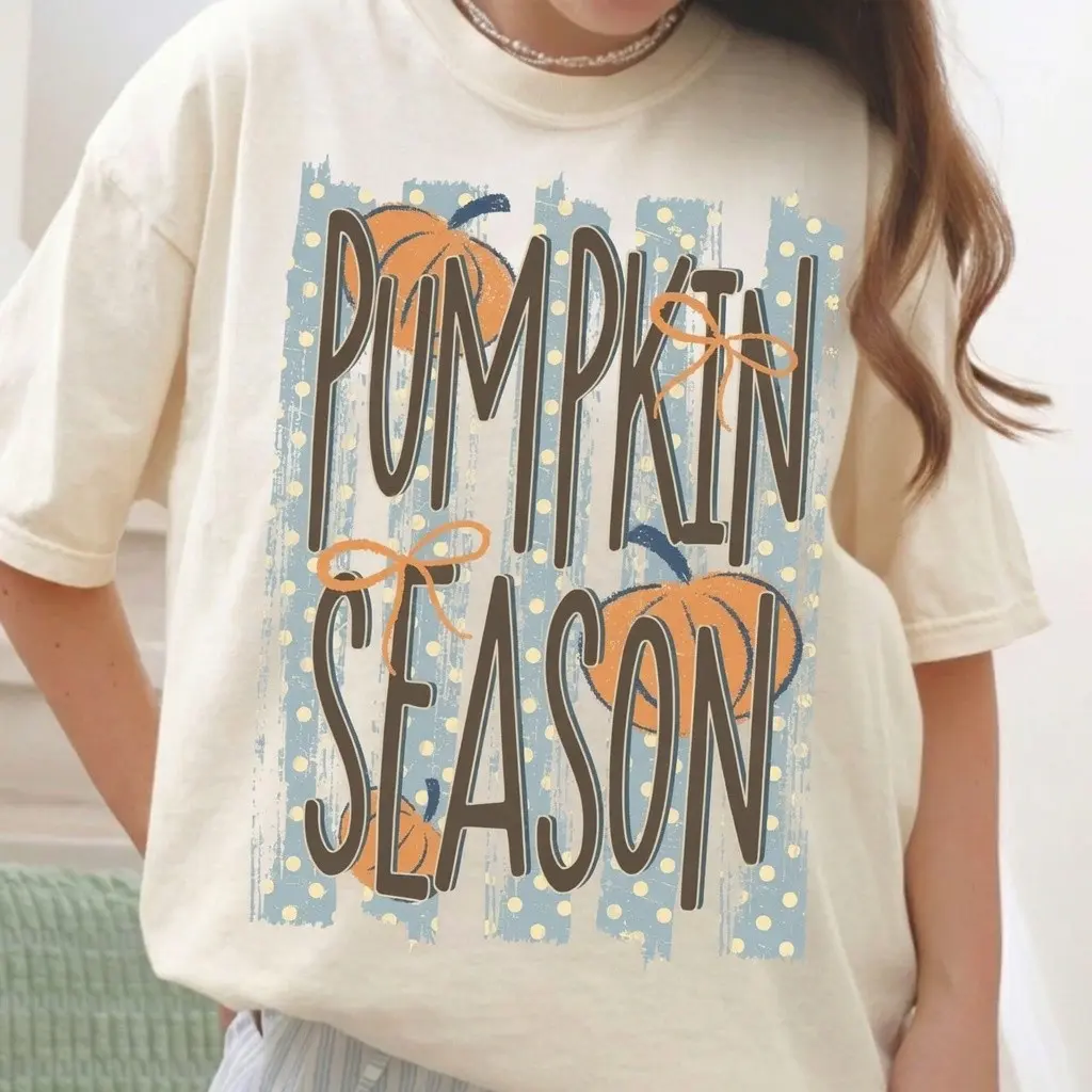 Comfort Colors Pumpkin Patch T-Shirt, Trendy Autumn Stripes Fall Season Sublimation Tee
