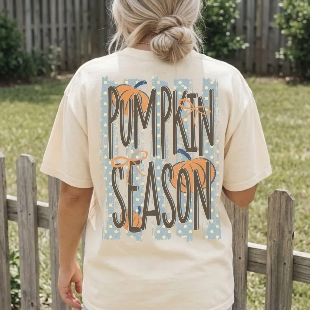 Comfort Colors Pumpkin Patch T-Shirt, Trendy Autumn Stripes Fall Season Sublimation Tee - photo 2